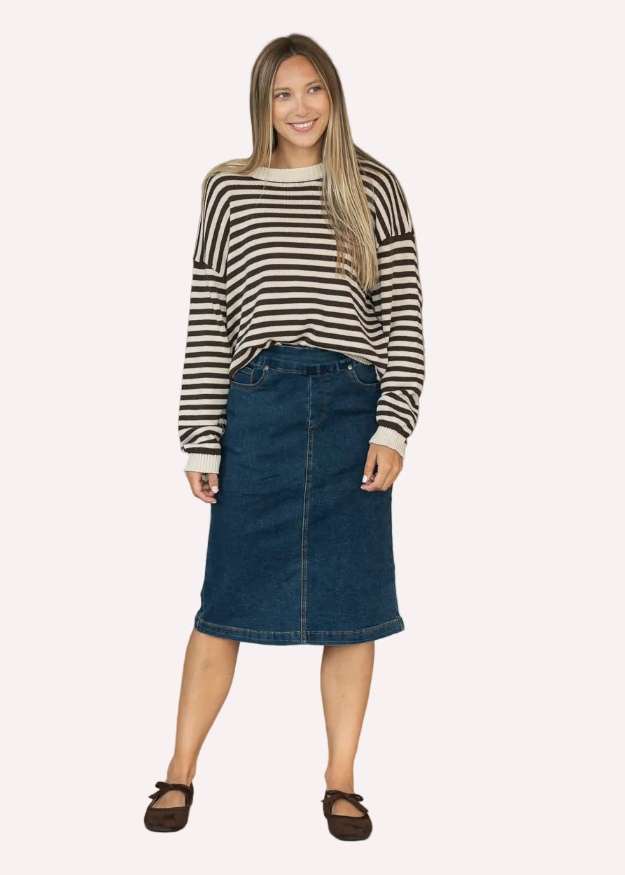 Sandra Dark Wash Denim Midi Skirt