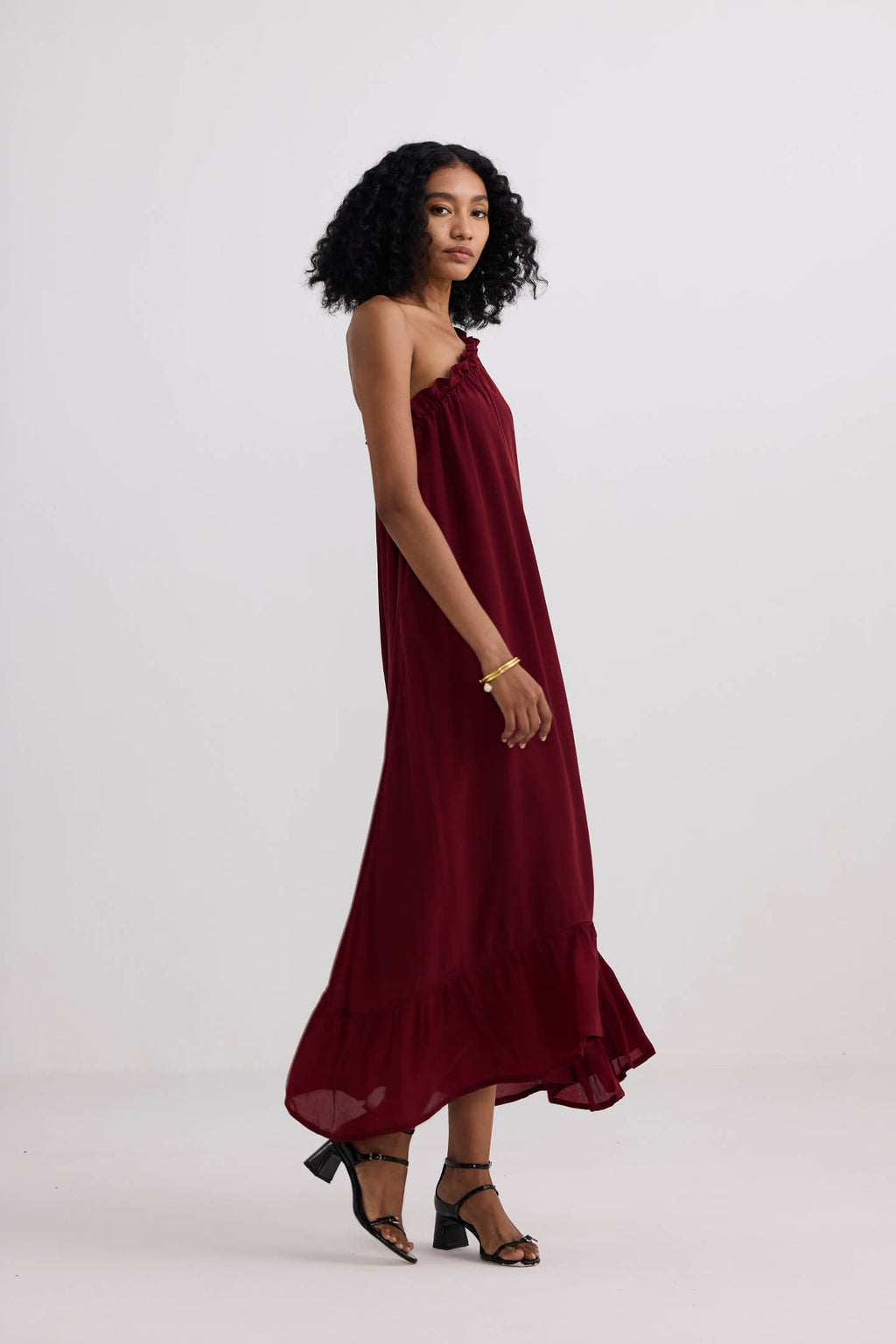 One-shoulder Maxi dress in Burgundy