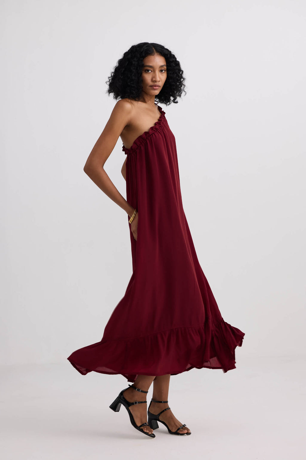 One-shoulder Maxi dress in Burgundy