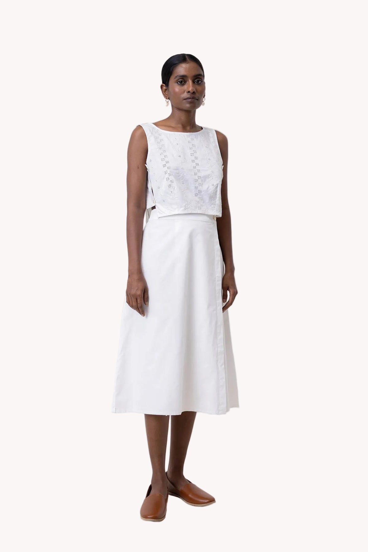Overlap Midi Skirt in White