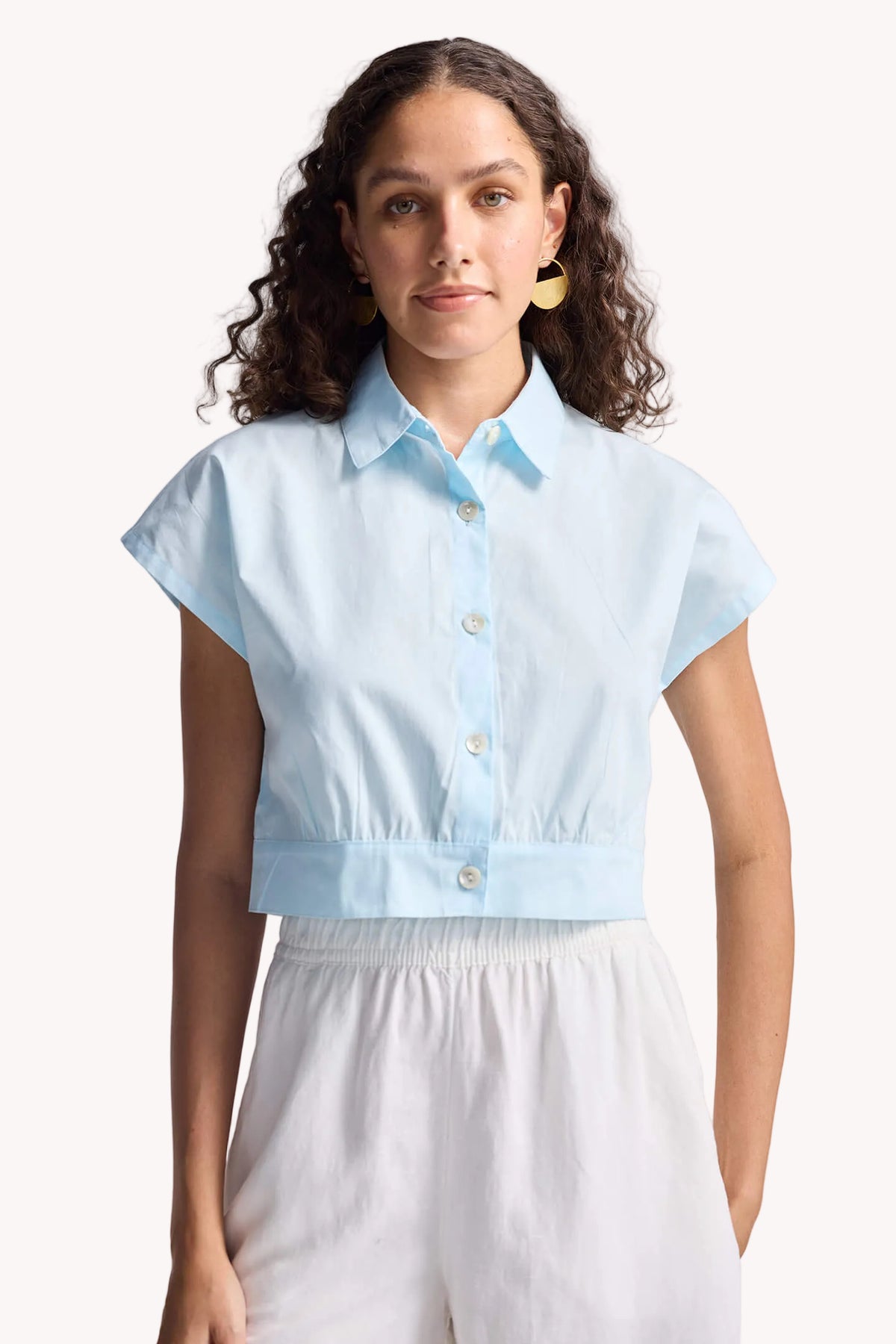 Oversized Crop Shirt in Summer Blue