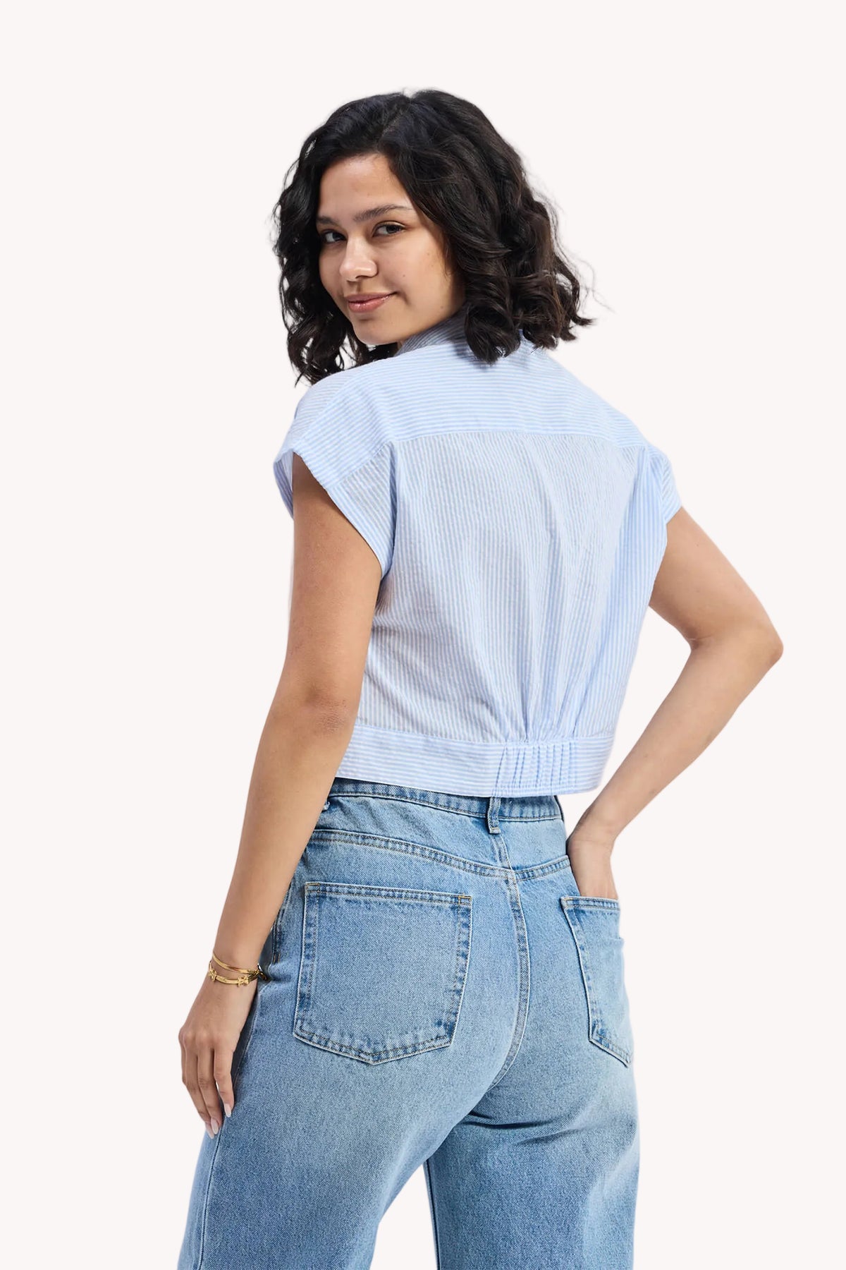 Oversized Crop Shirt in Classic Stripes