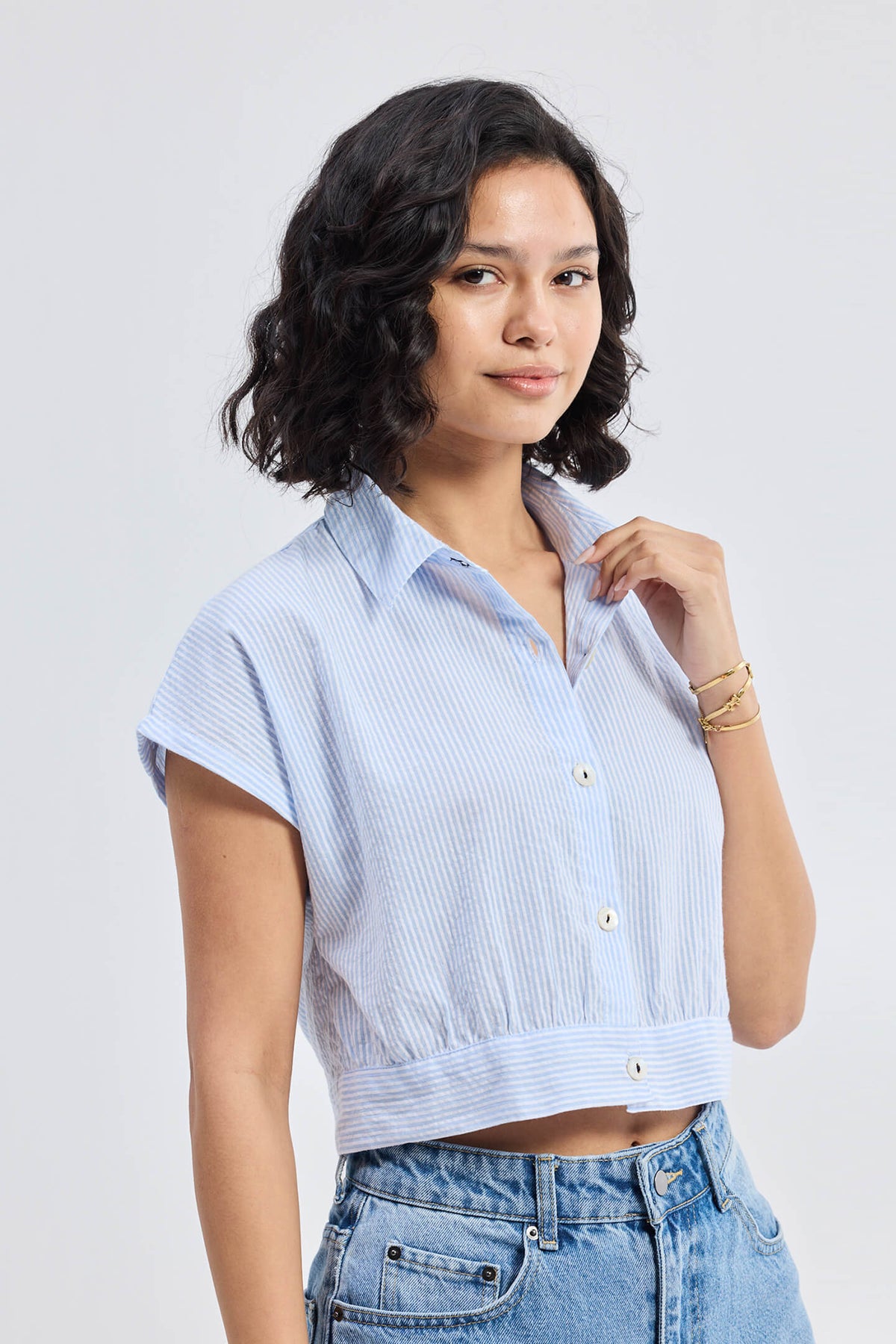 Oversized Crop Shirt in Classic Stripes