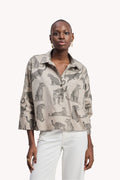 Oversized Cropped Front-buttoned Shirt In Animal Print