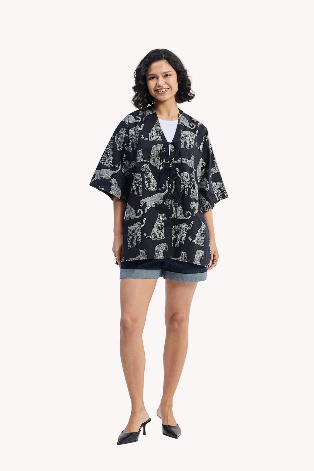 Oversized Shirt with Front-ties in Animal Print