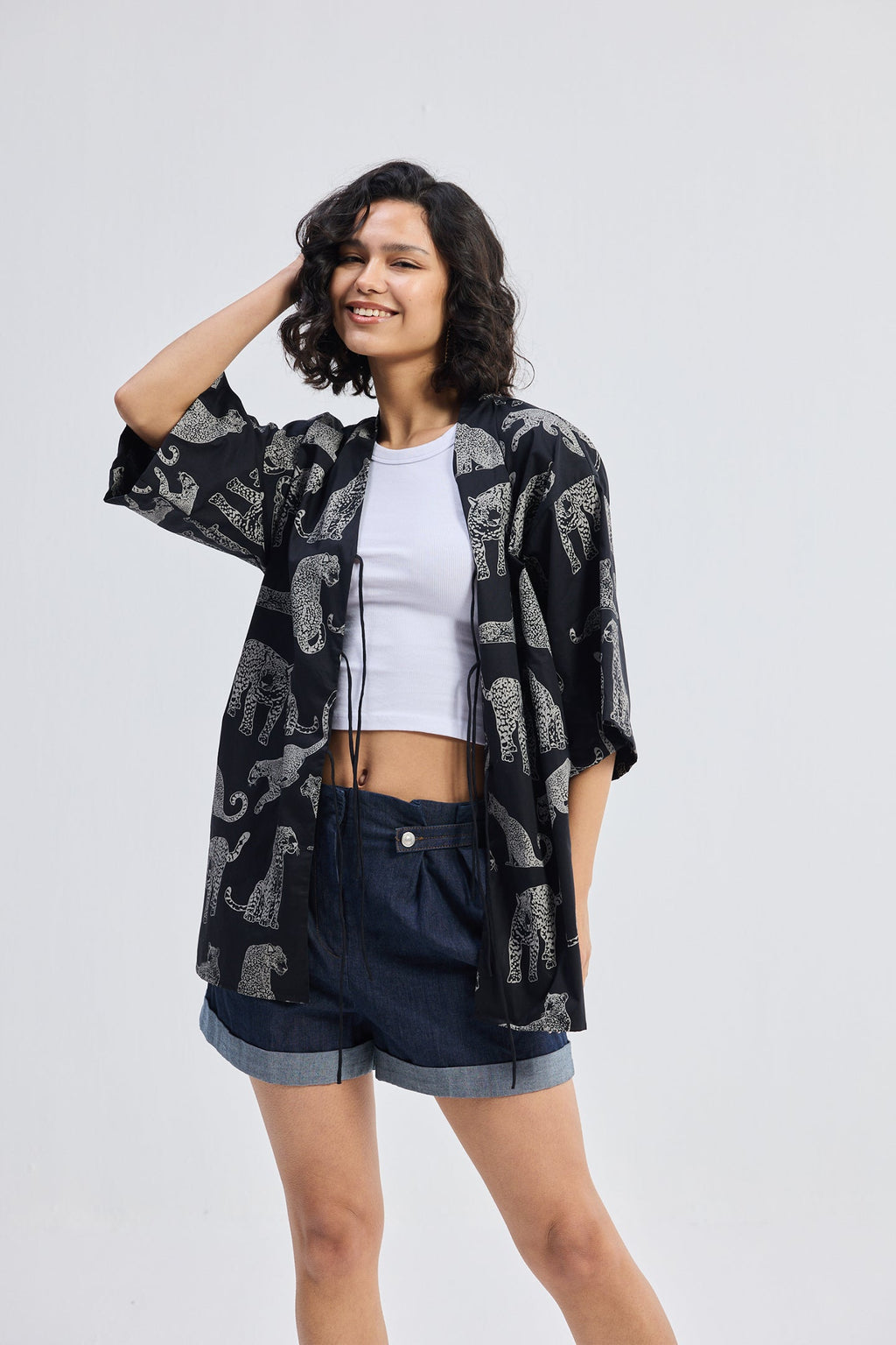 Oversized Shirt with Front-ties in Animal Print