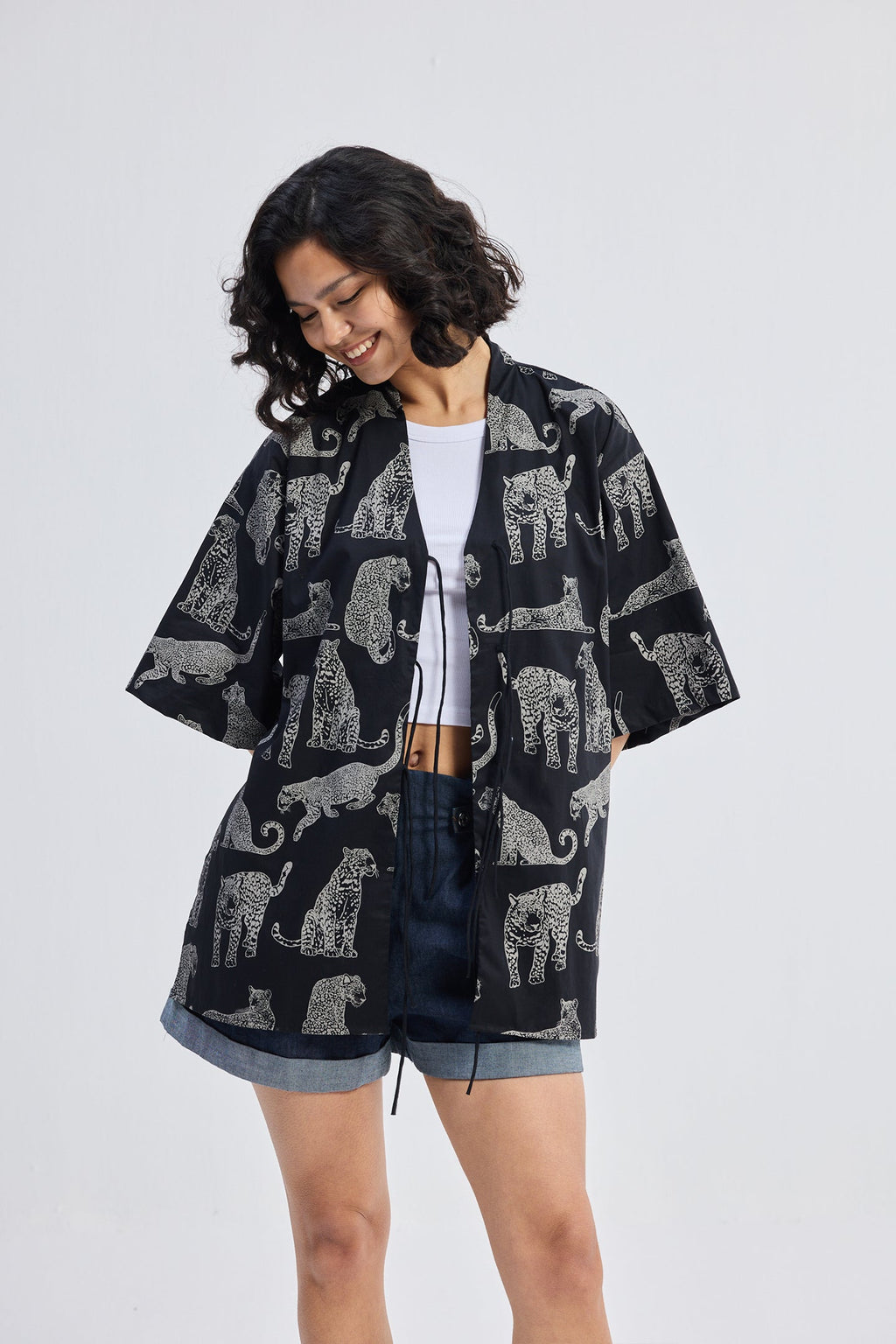 Oversized Shirt with Front-ties in Animal Print