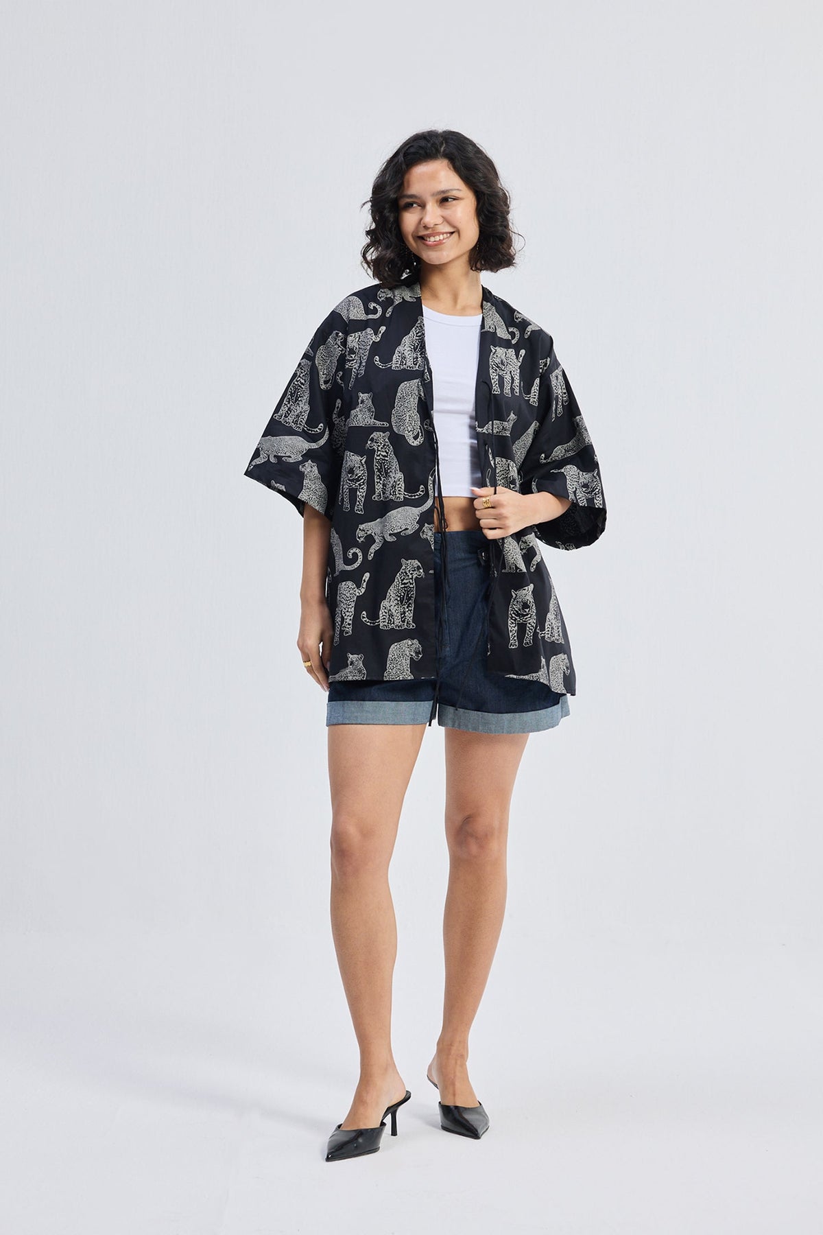 Oversized Shirt with Front-ties in Animal Print