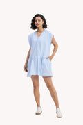 Oversized V neck Short Dress with Frayed Sleeves