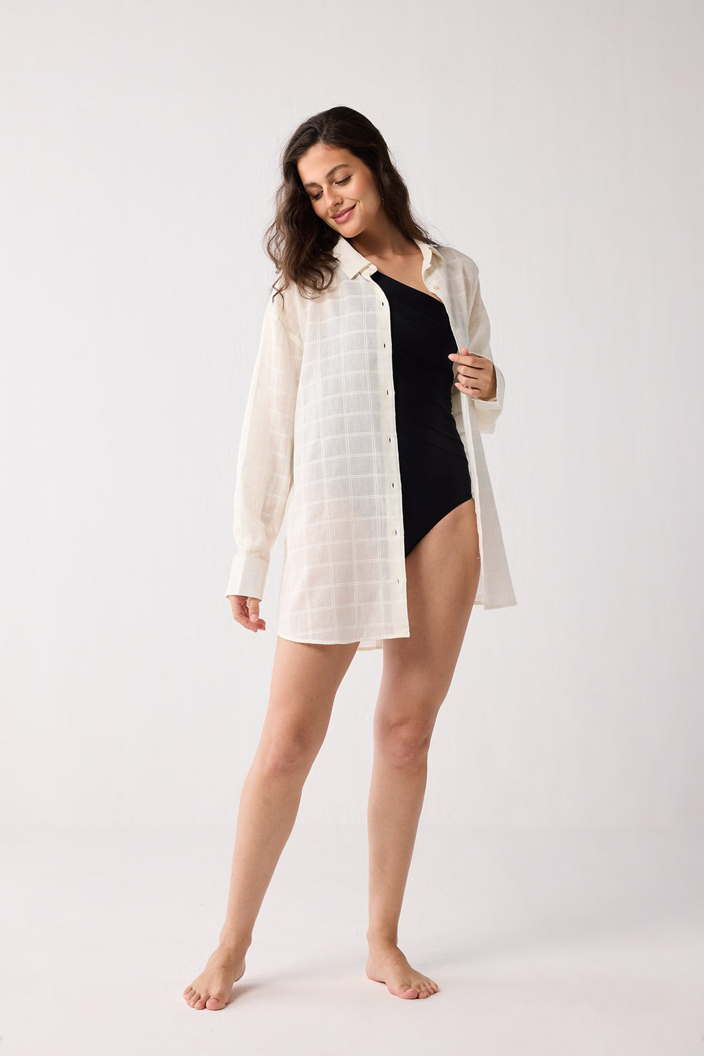 Oversized Shirt in Textured Checks