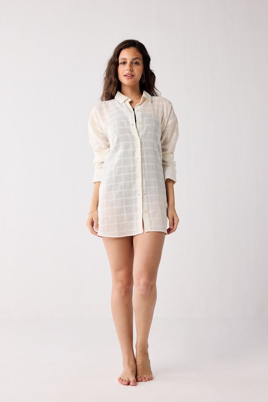 Oversized Shirt in Textured Checks