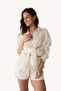 Oversized Shirt & Shorts Set in Off-White Textured Cotton