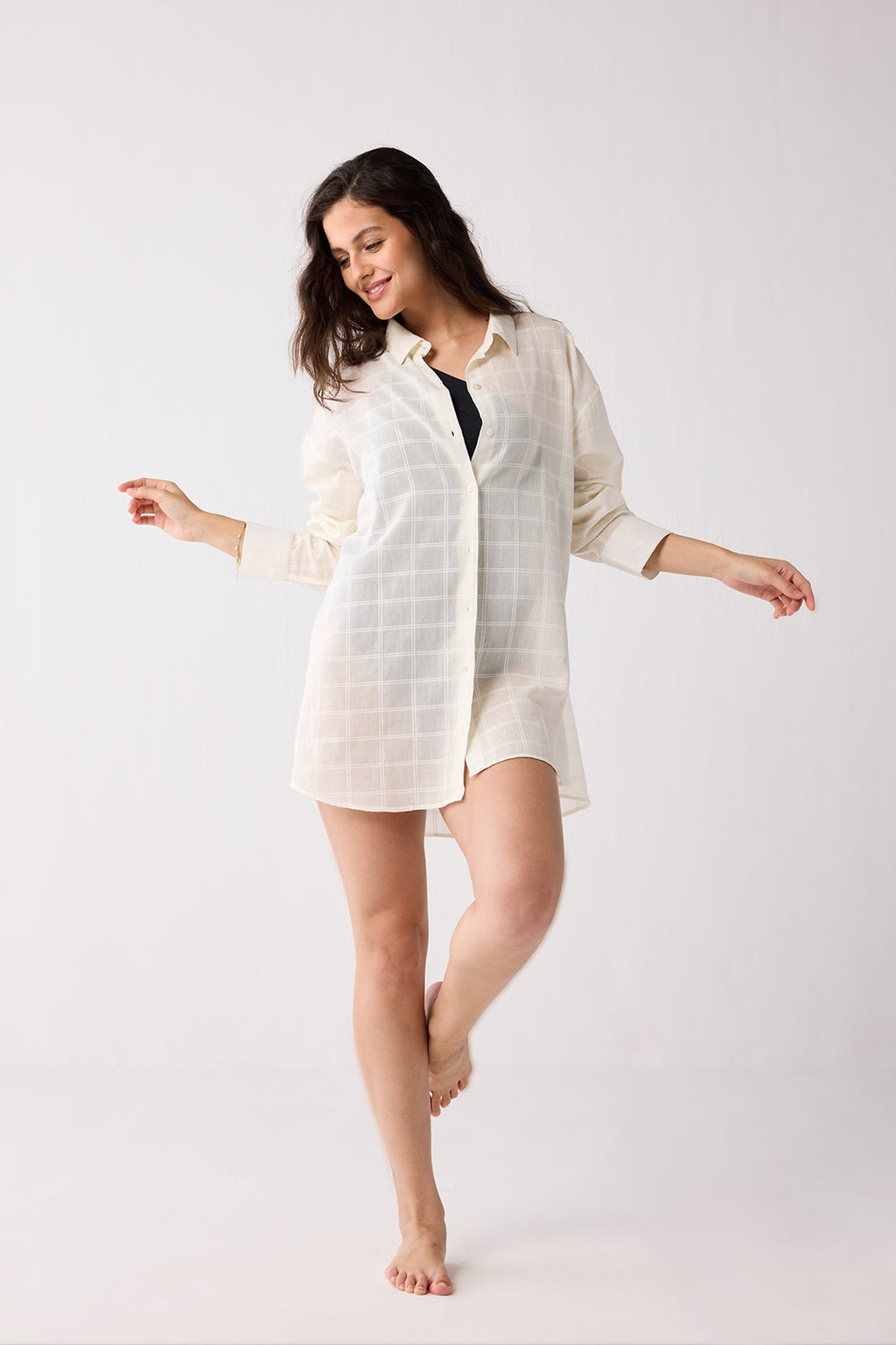 Oversized Shirt in Textured Checks