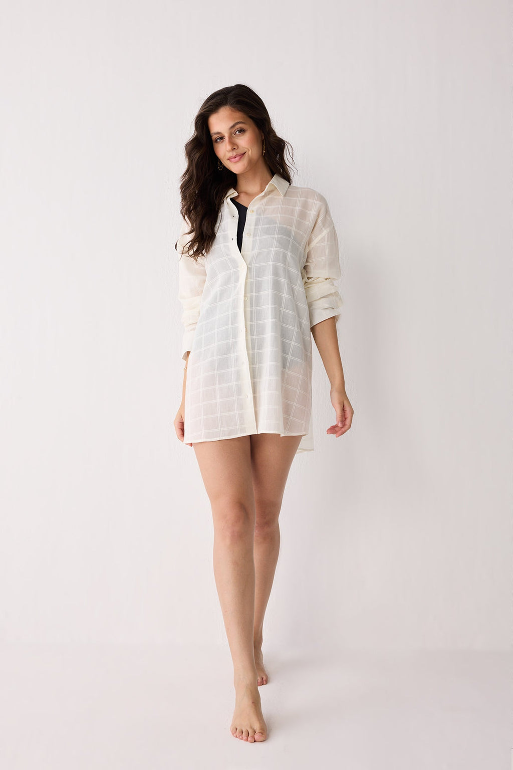 Oversized Shirt in Textured Checks