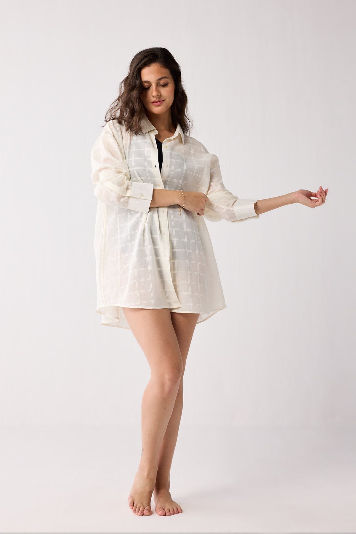Oversized Shirt in Textured Checks