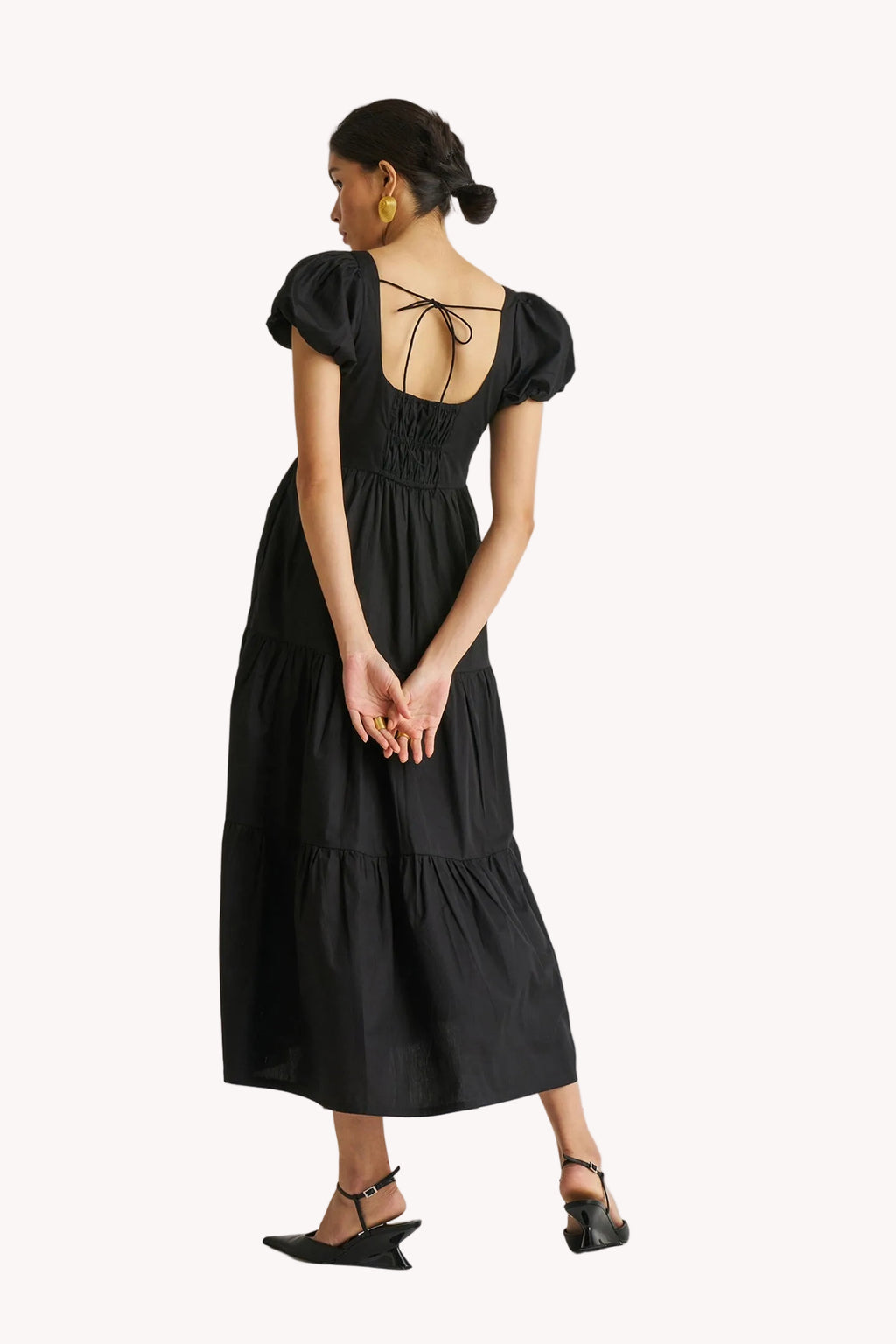 Puff Sleeve Tiered Maxi Dress in Black