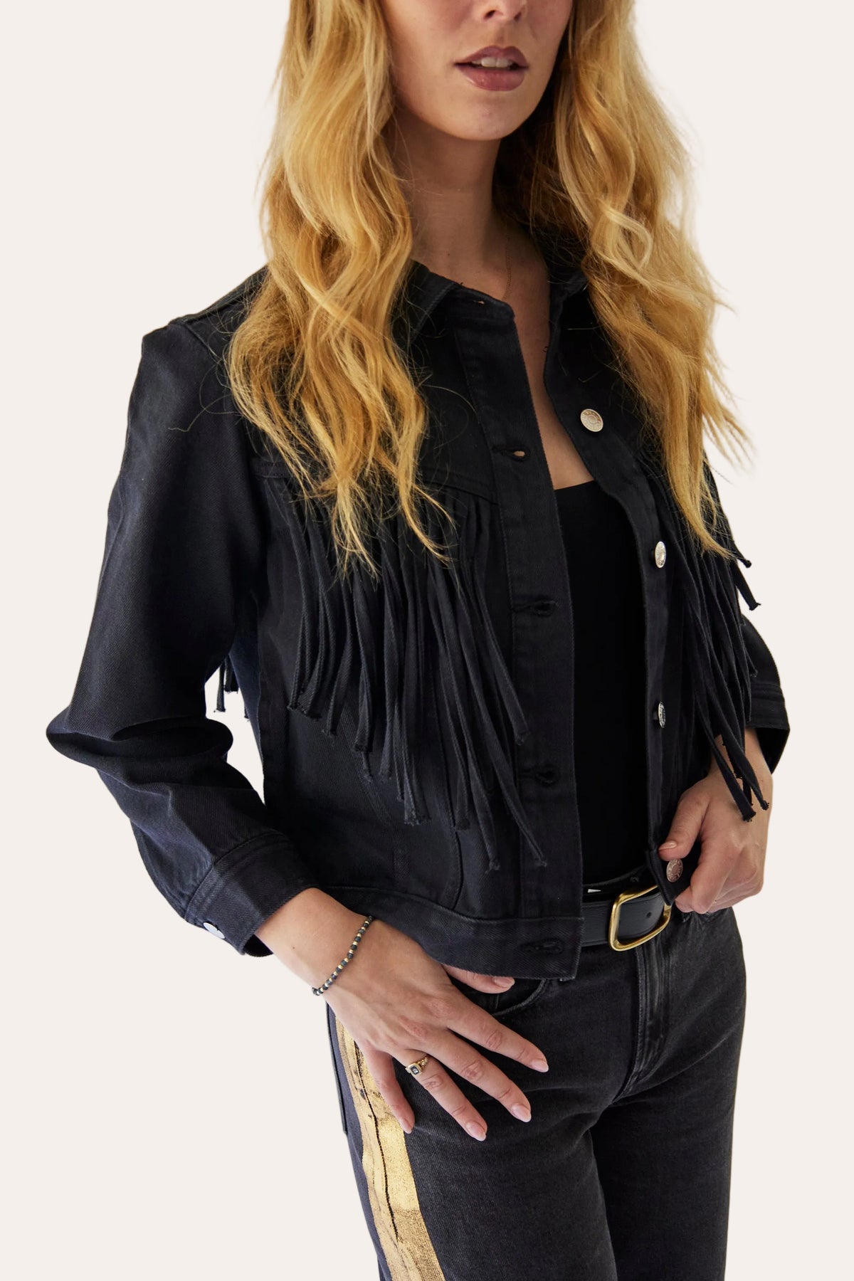 Black Denim Fringe Jacket
