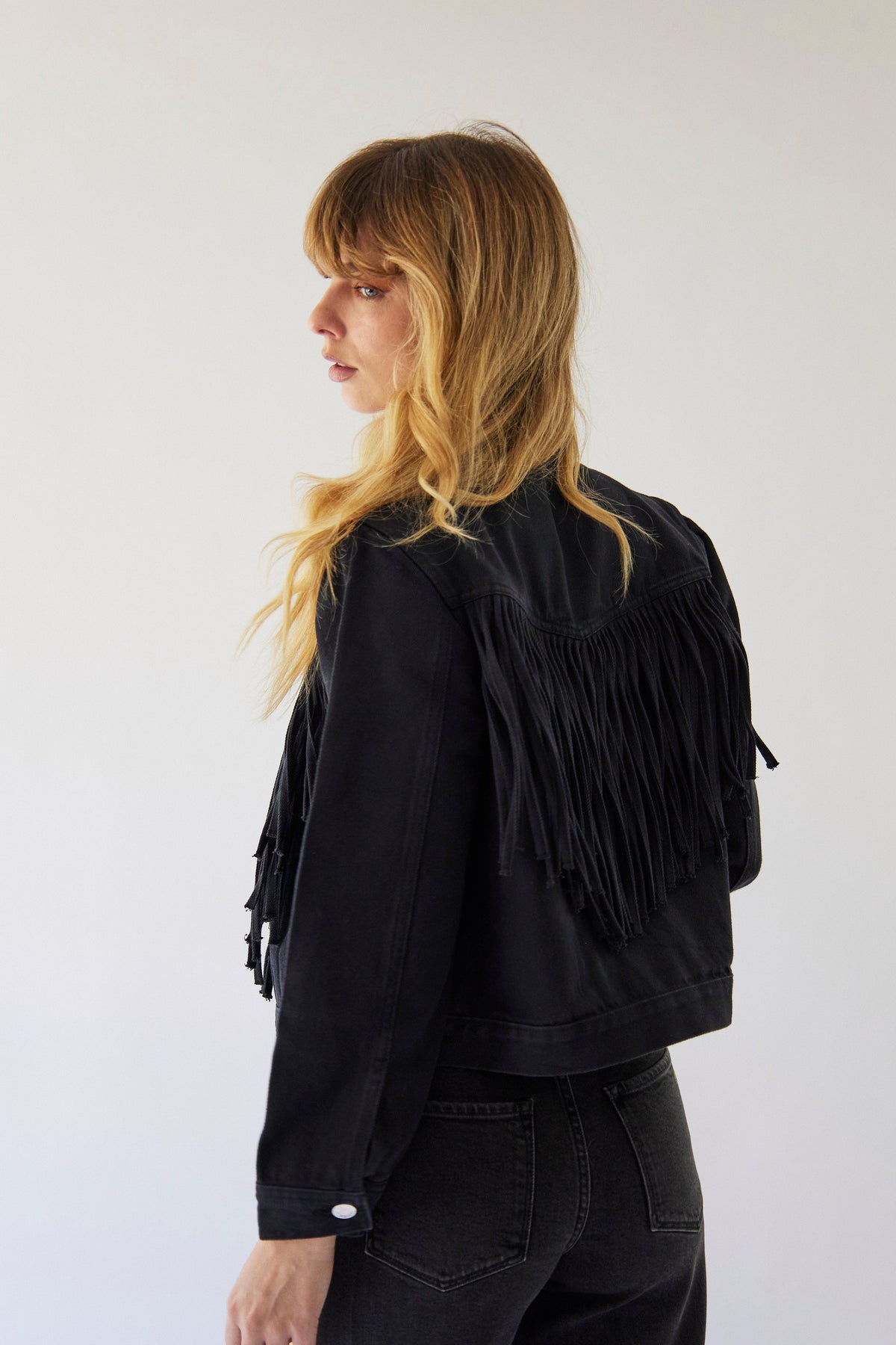 Black Denim Fringe Jacket