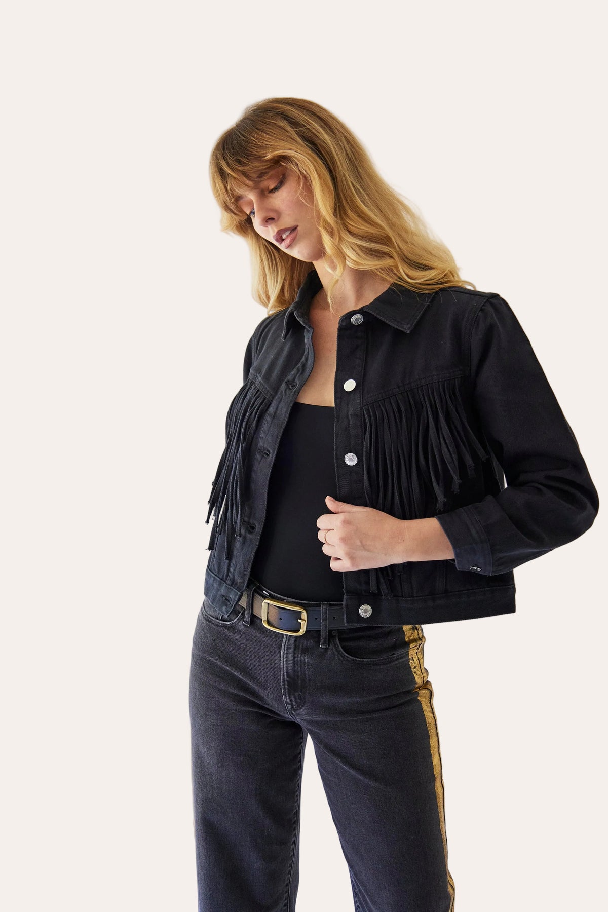 Black Denim Fringe Jacket
