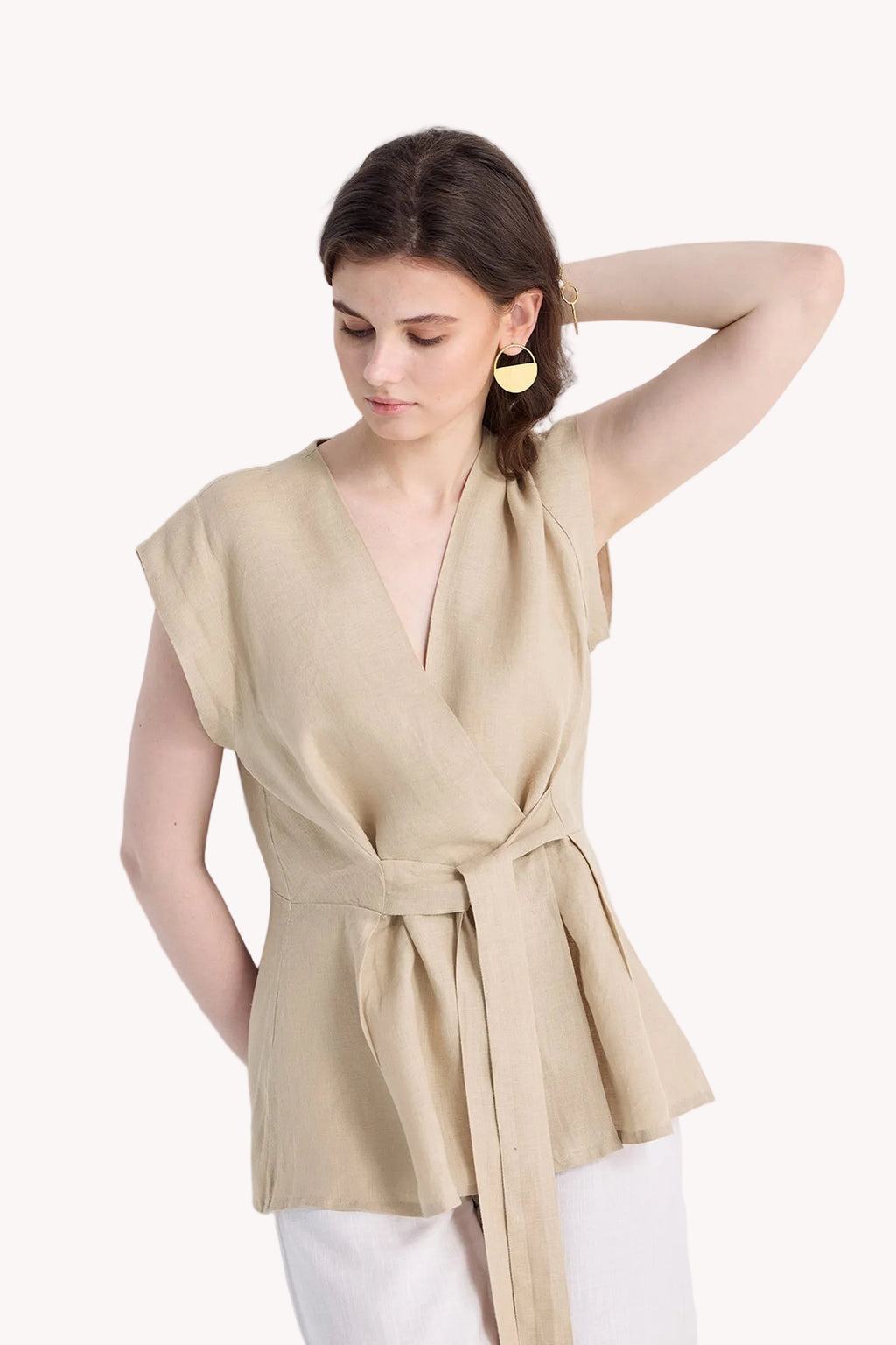 Power Moves Short Sleeve Top in Neutral Beige