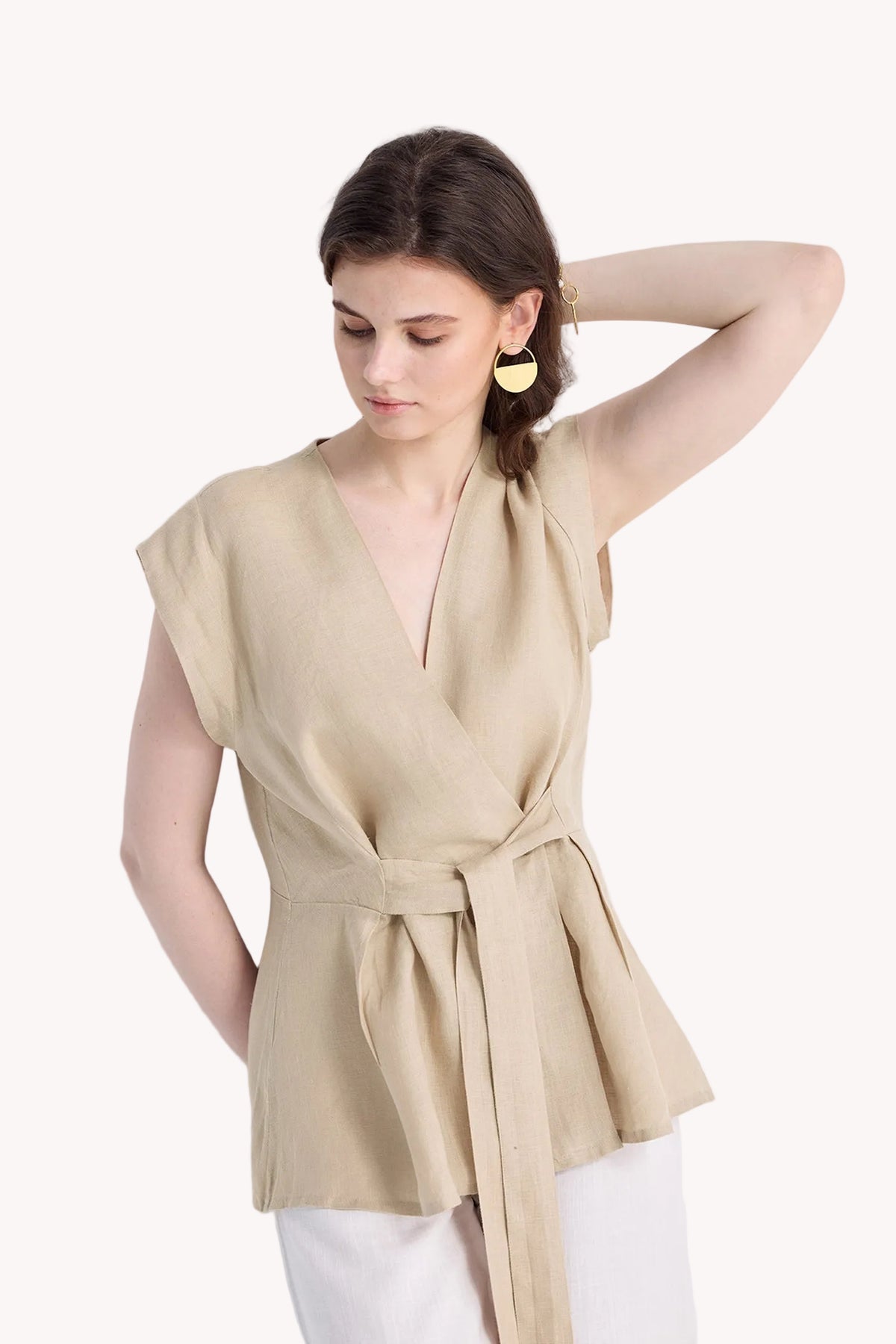 Power Moves Short Sleeve Top in Neutral Beige