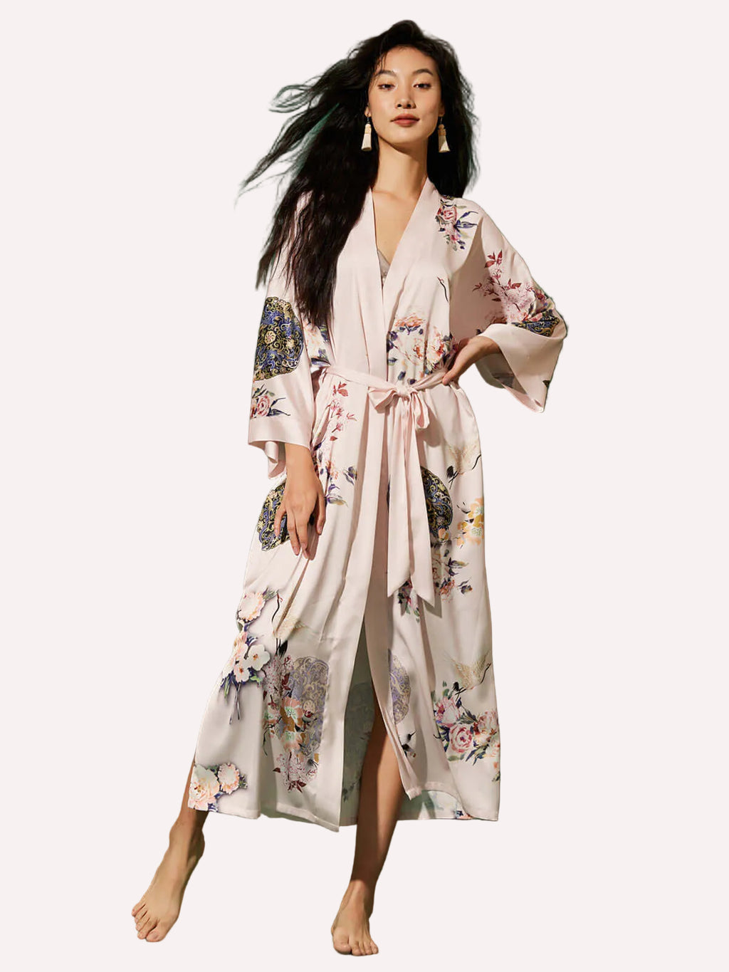 Garden Crane Blush Kimono Robe