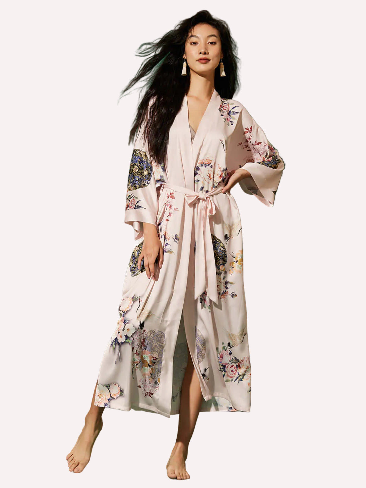 Garden Crane Blush Kimono Robe