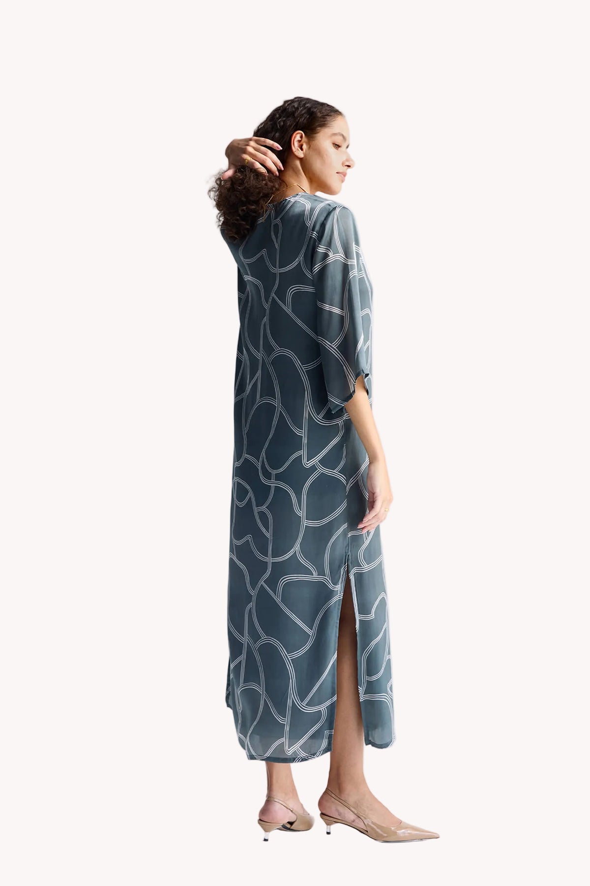 Maxi Dress with Side Slits in Abstract Stripes
