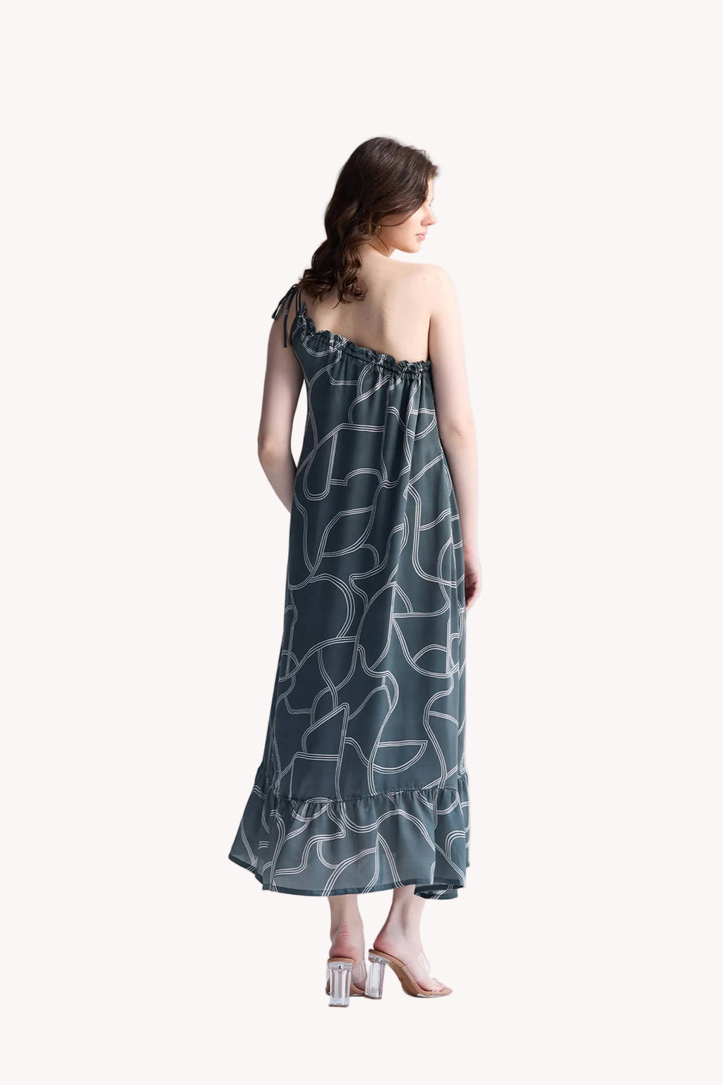 One Shoulder Maxi Dress in Abstract Stripes