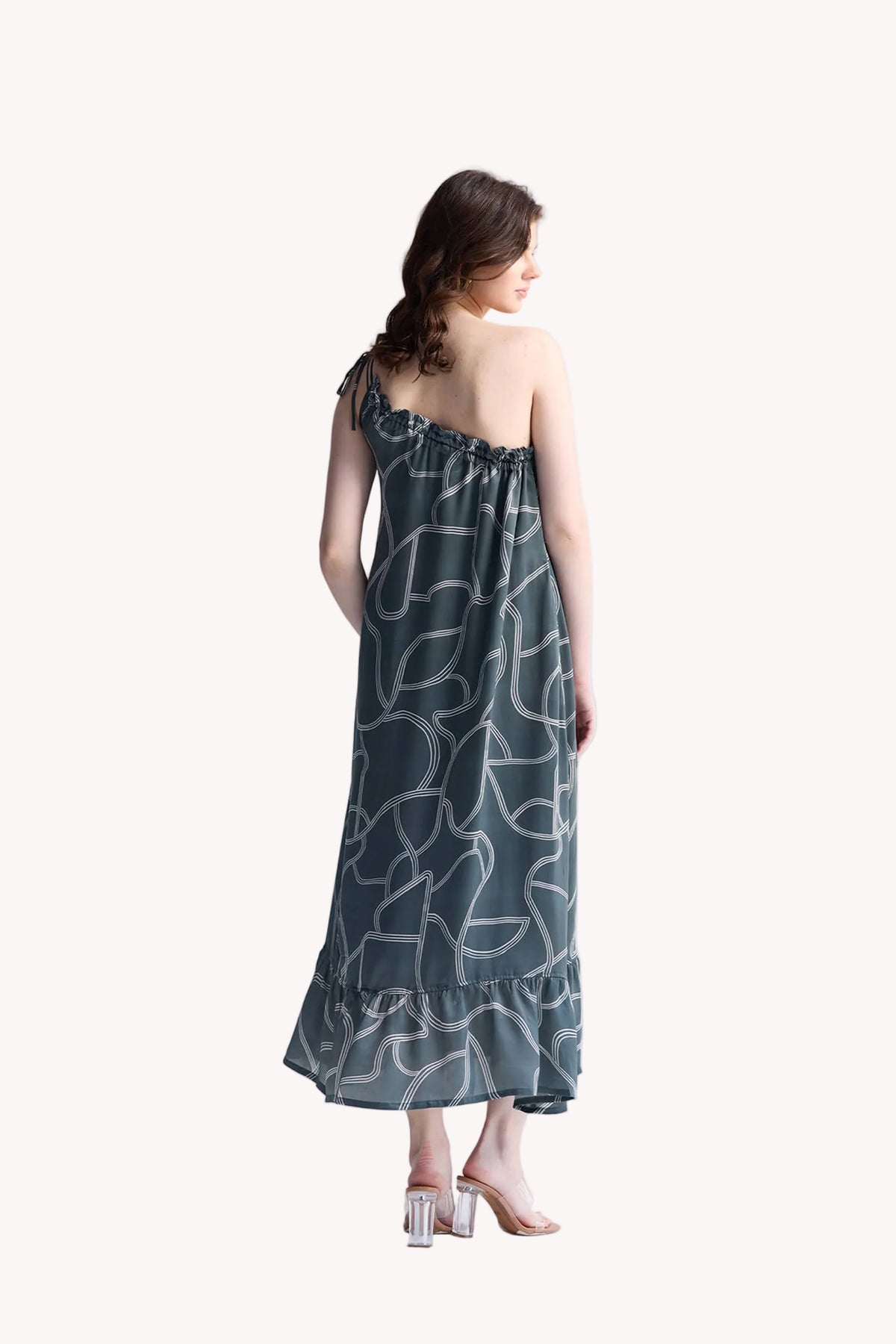 One Shoulder Maxi Dress in Abstract Stripes