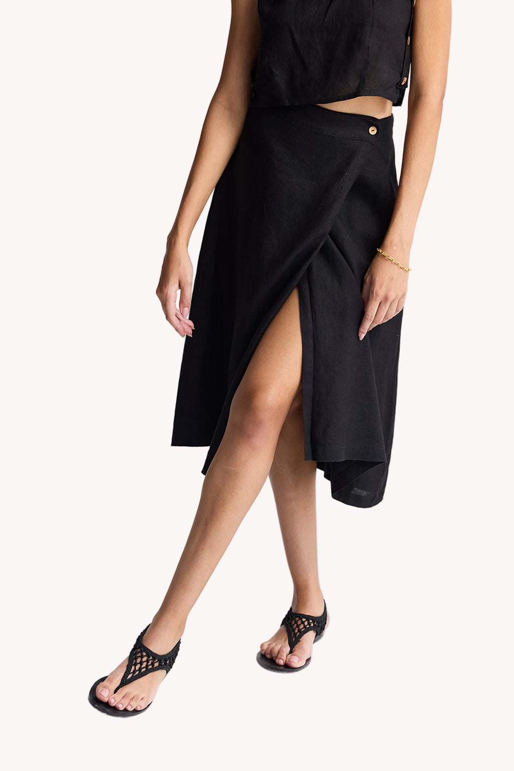 Overlap Midi Skirt in Black