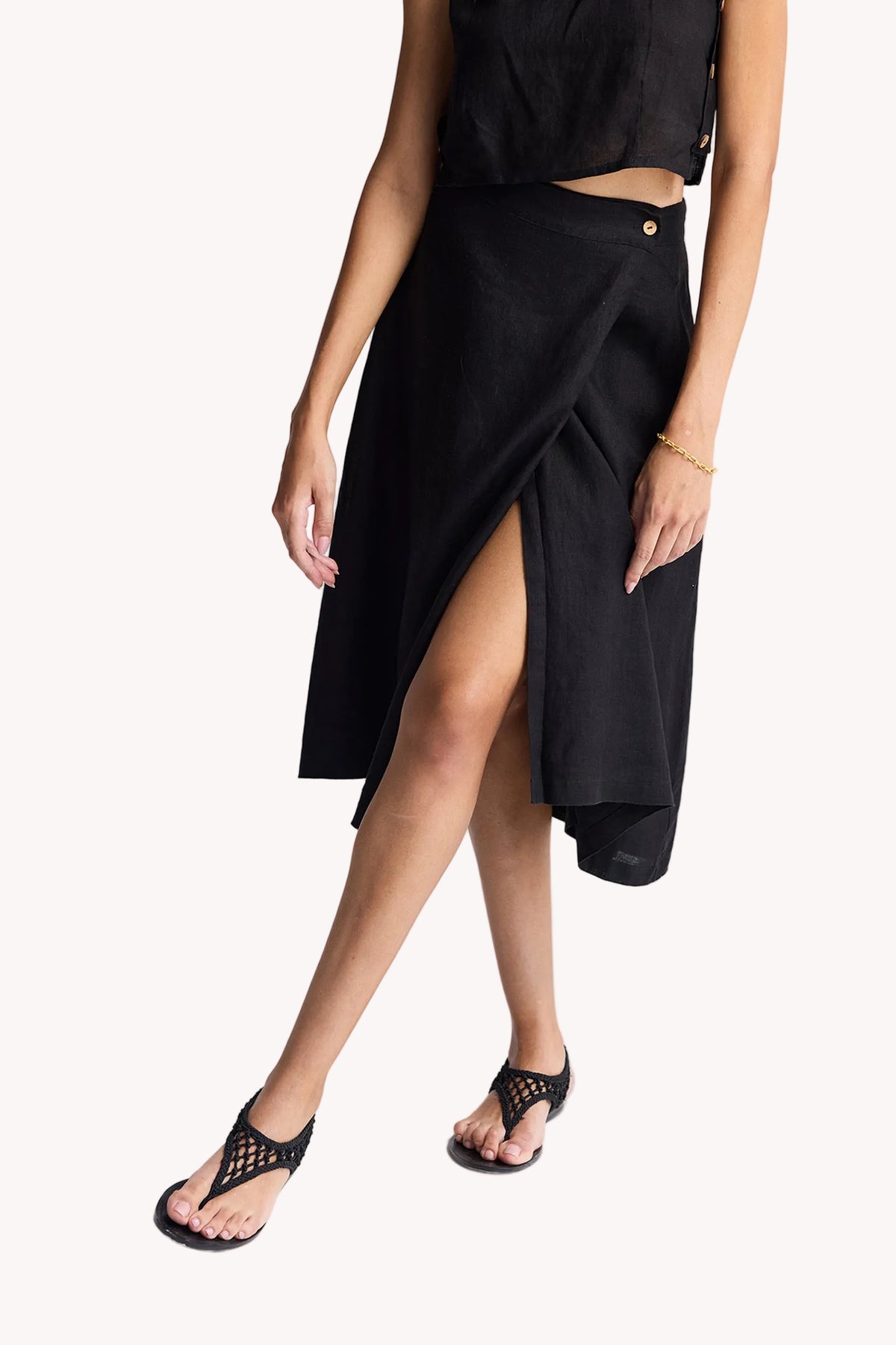 Overlap Midi Skirt in Black