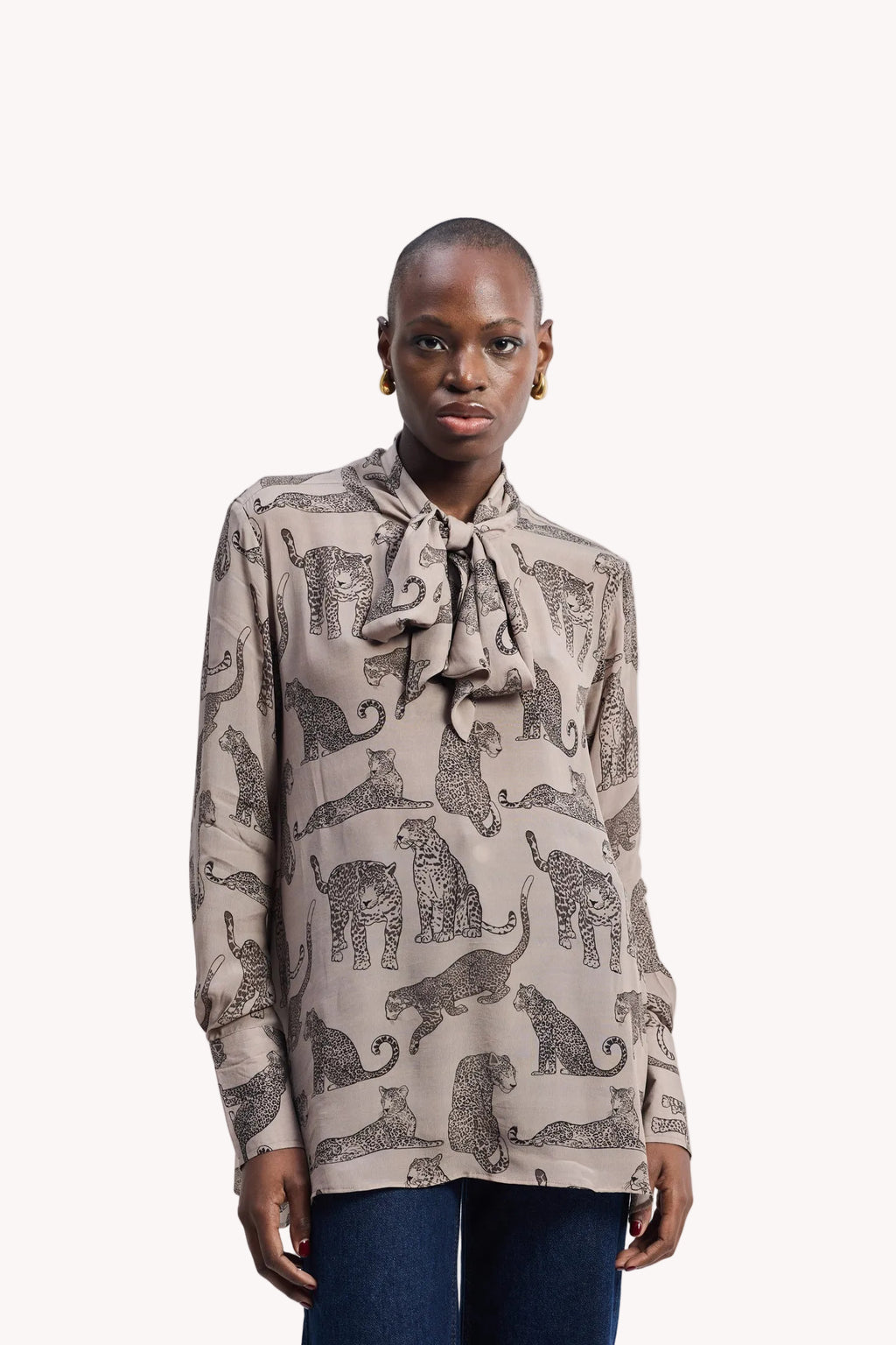 Relaxed-Fit Top with Front-tie in Animal Print