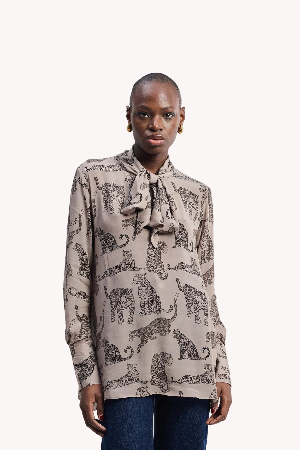 Relaxed-Fit Top with Front-tie in Animal Print
