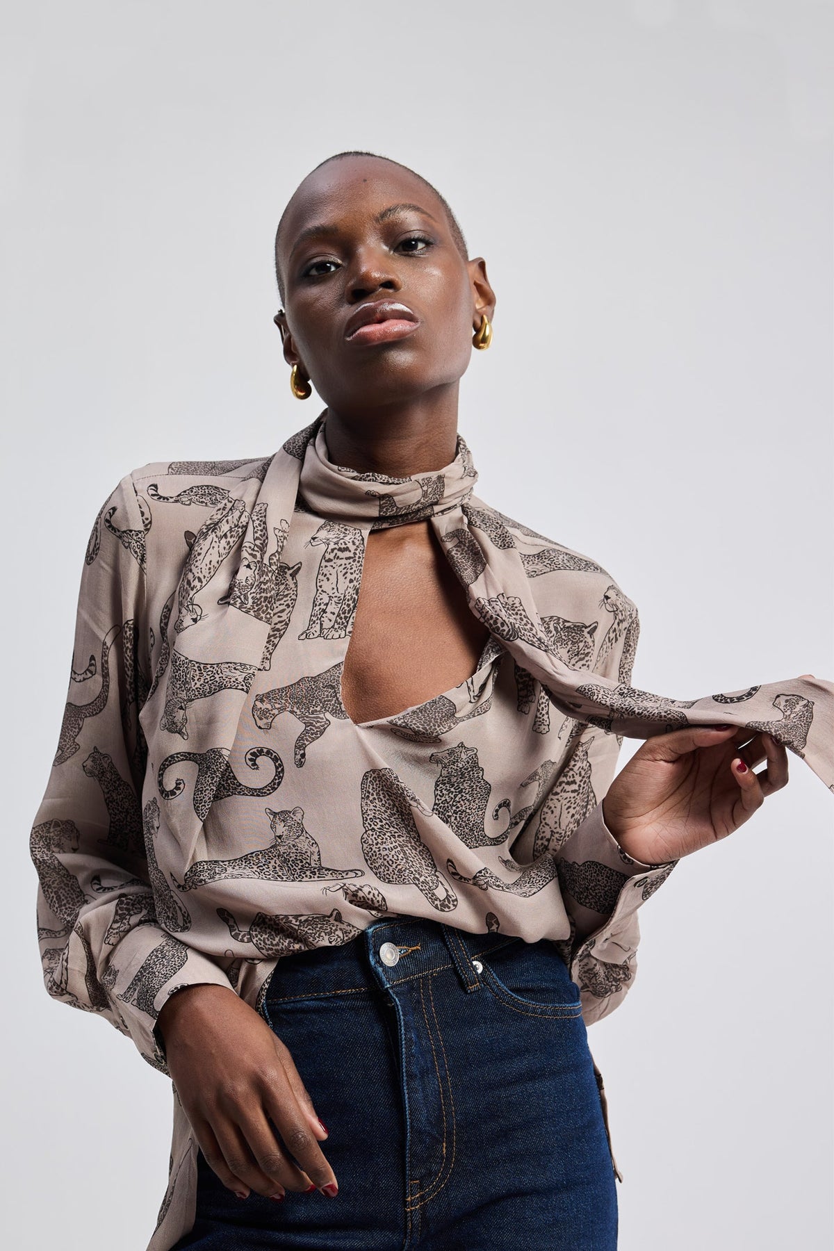 Relaxed-Fit Top with Front-tie in Animal Print
