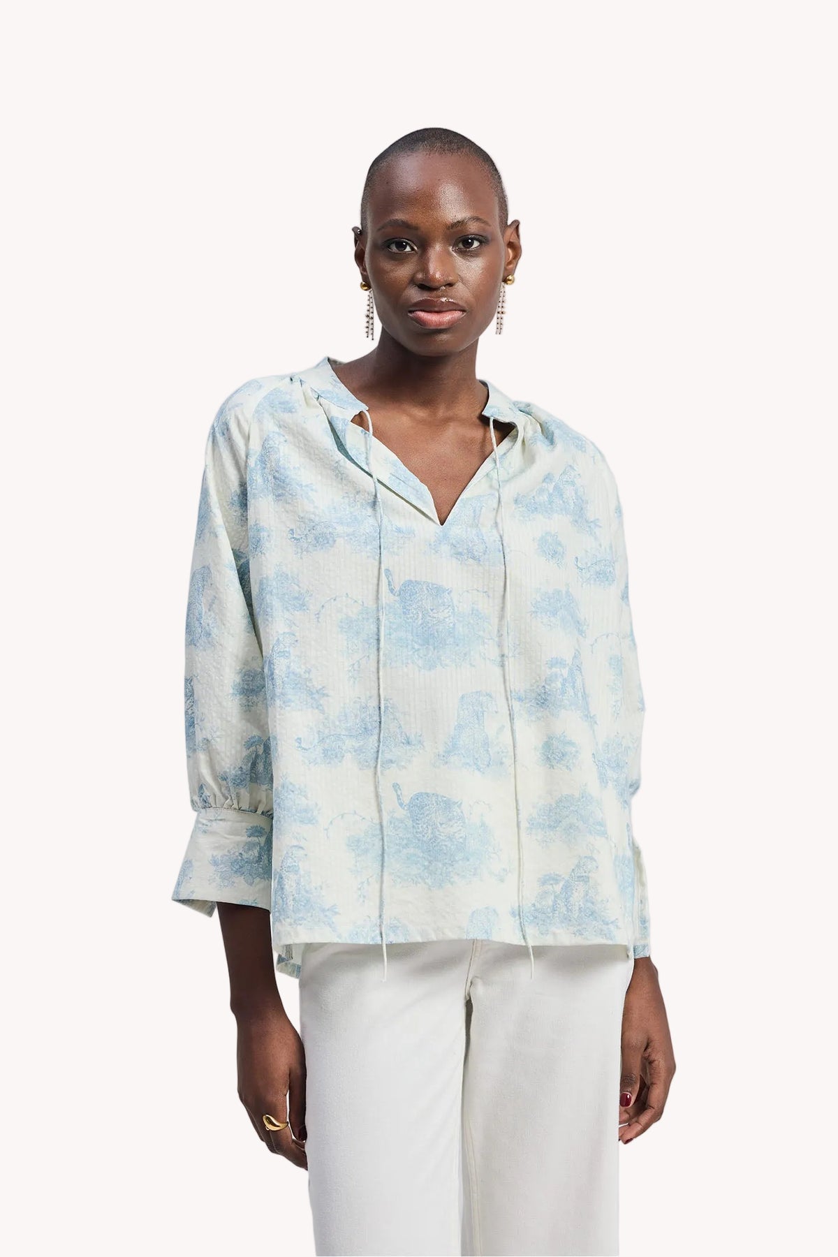 Relaxed-fit Shirt with Drawstring in Animal Print