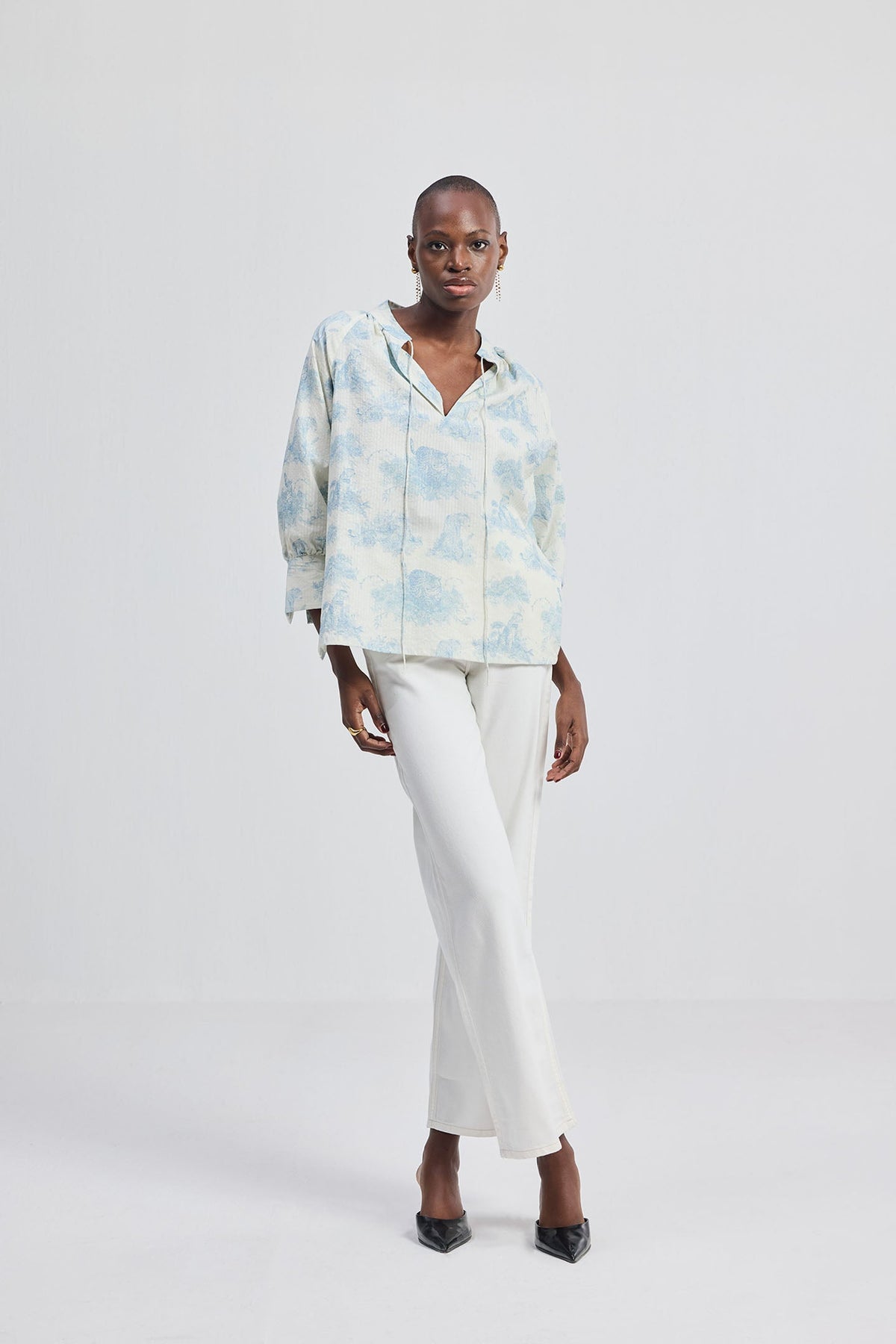 Relaxed-fit Shirt with Drawstring in Animal Print