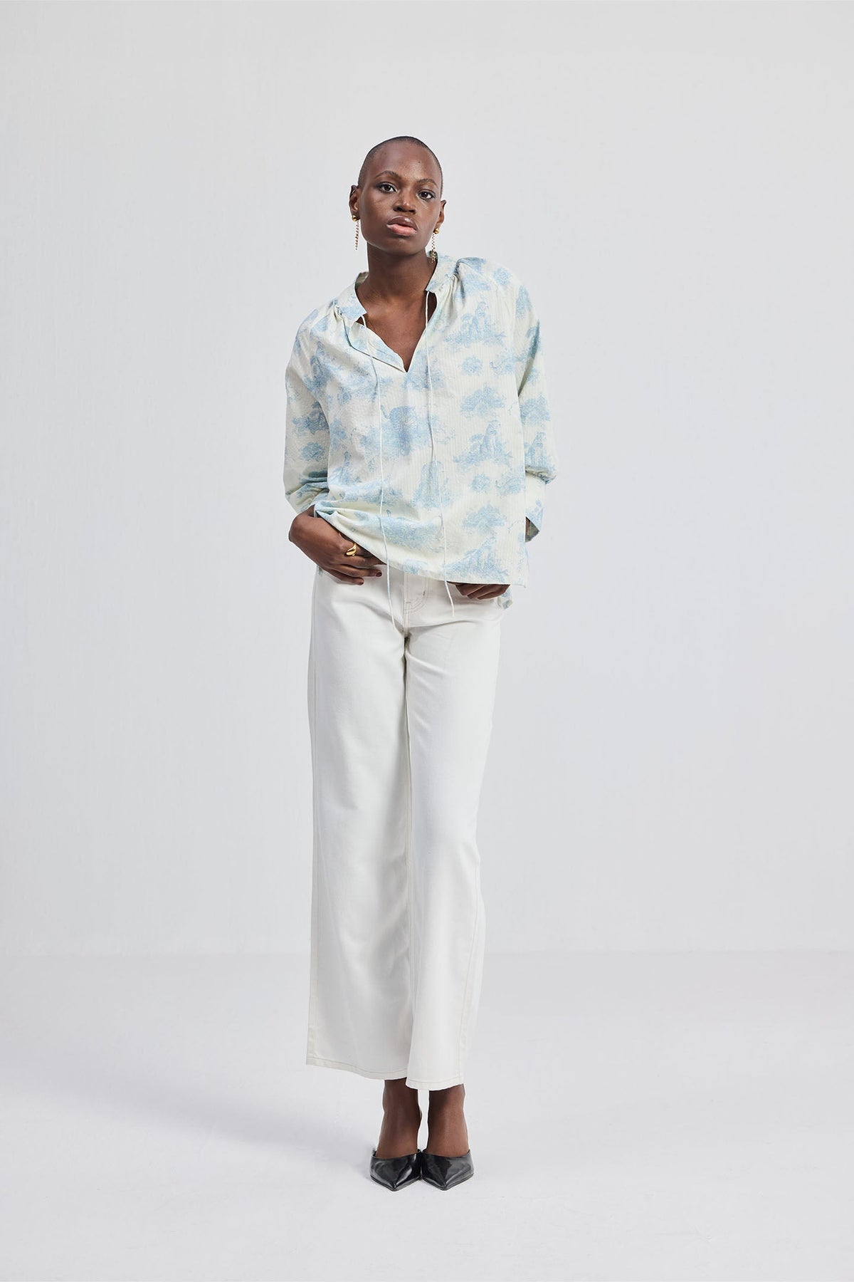 Relaxed-fit Shirt with Drawstring in Animal Print