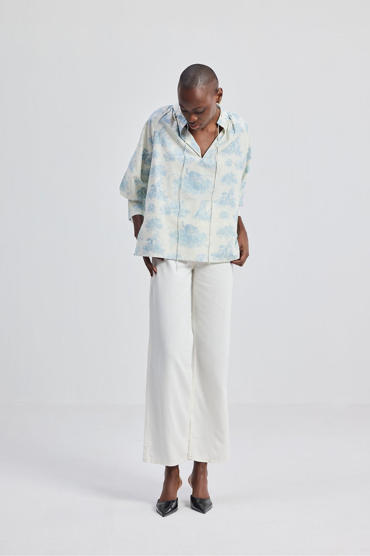 Relaxed-fit Shirt with Drawstring in Animal Print
