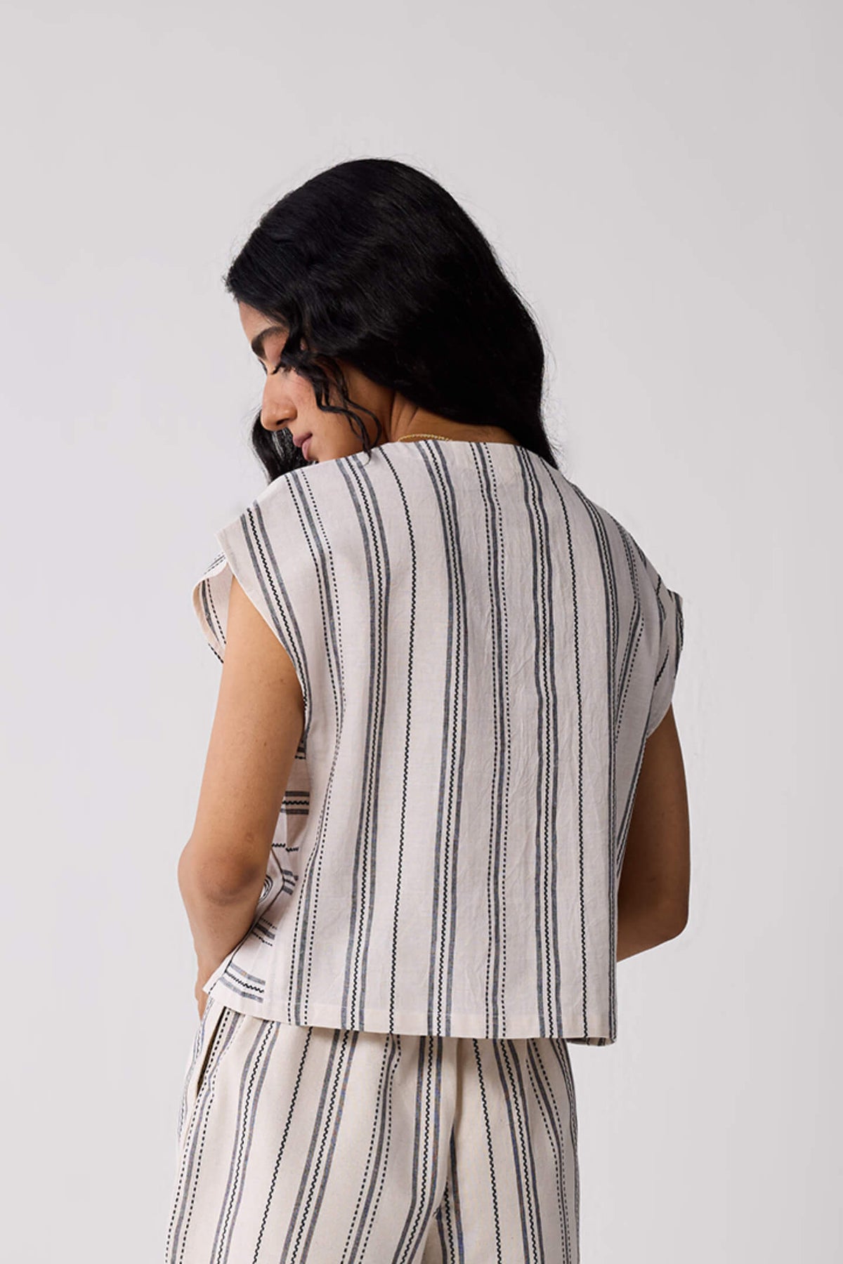 Relaxed V-neck Top in Stripes