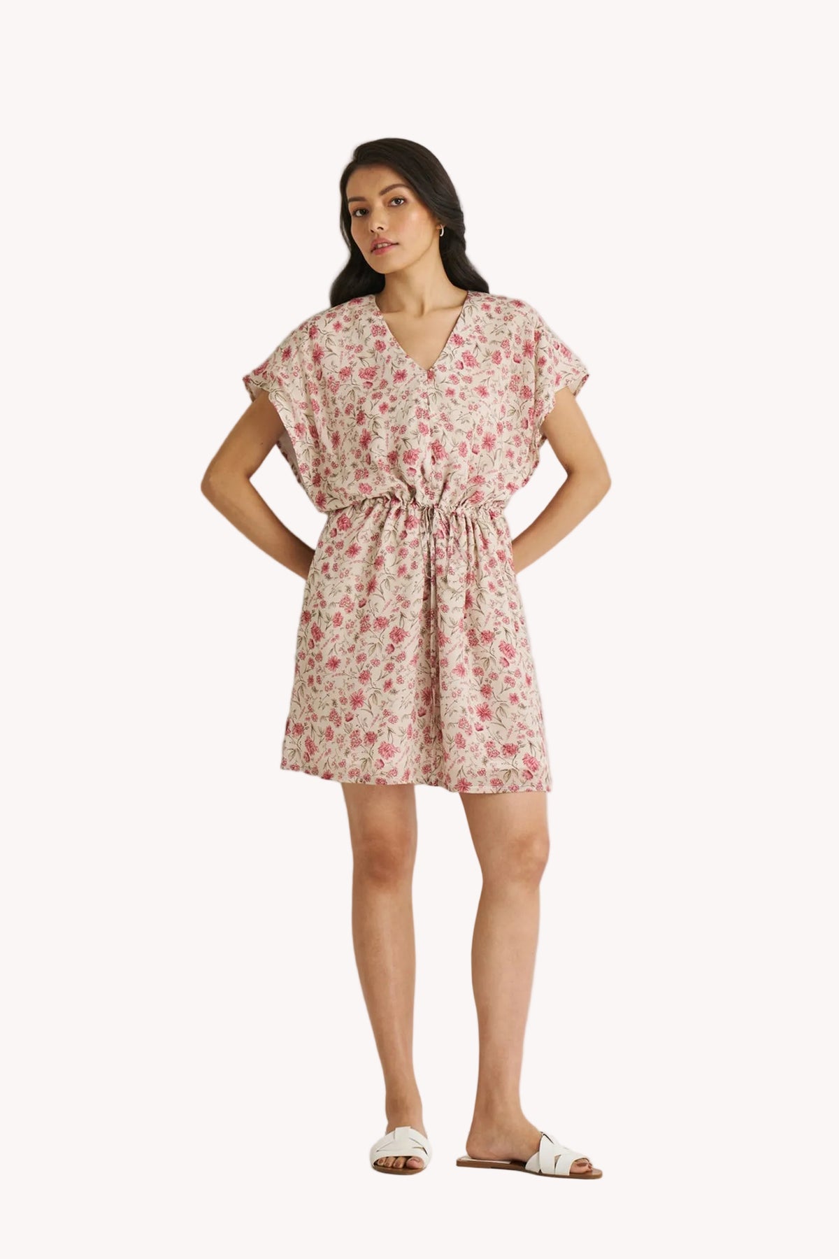 Relaxed Drawstring Floral Dress