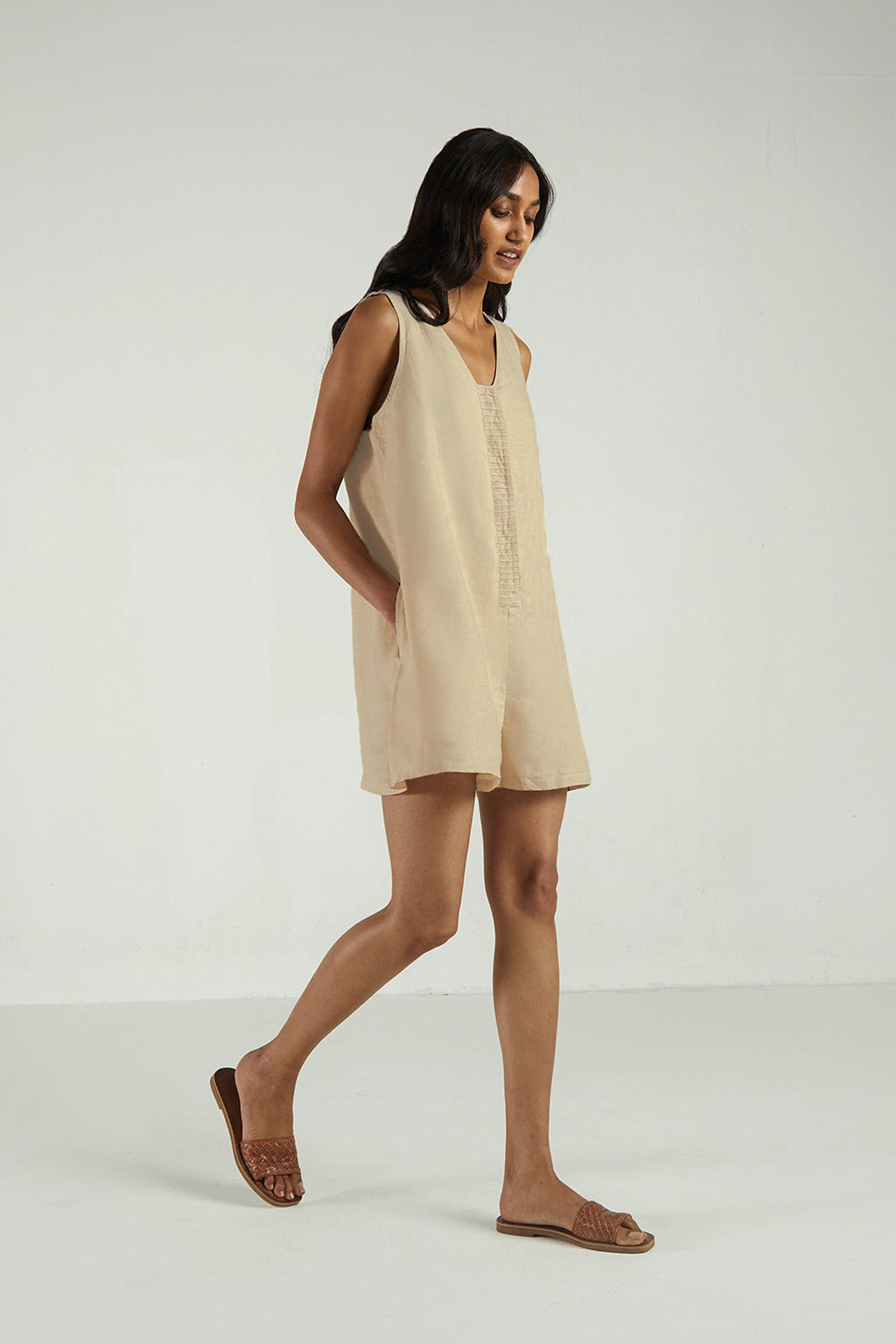 Romp and Play Romper In Neutral Beige