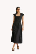 Ruched Dress with Front Slit in Black