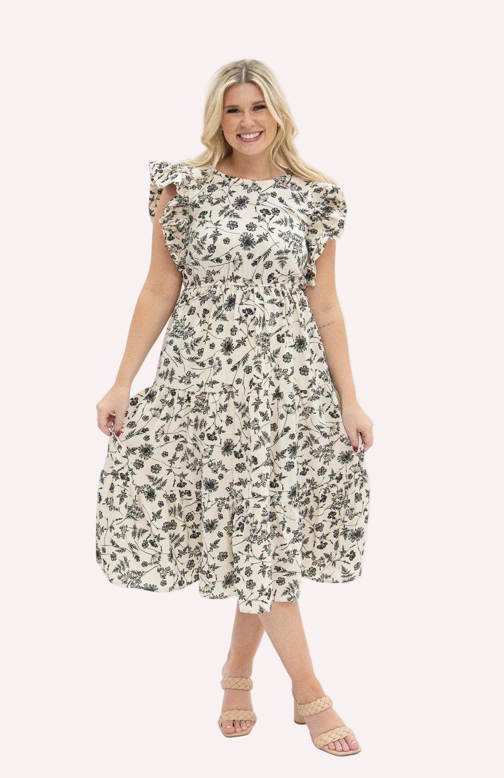 Black & Ivory Floral Tiered Dress