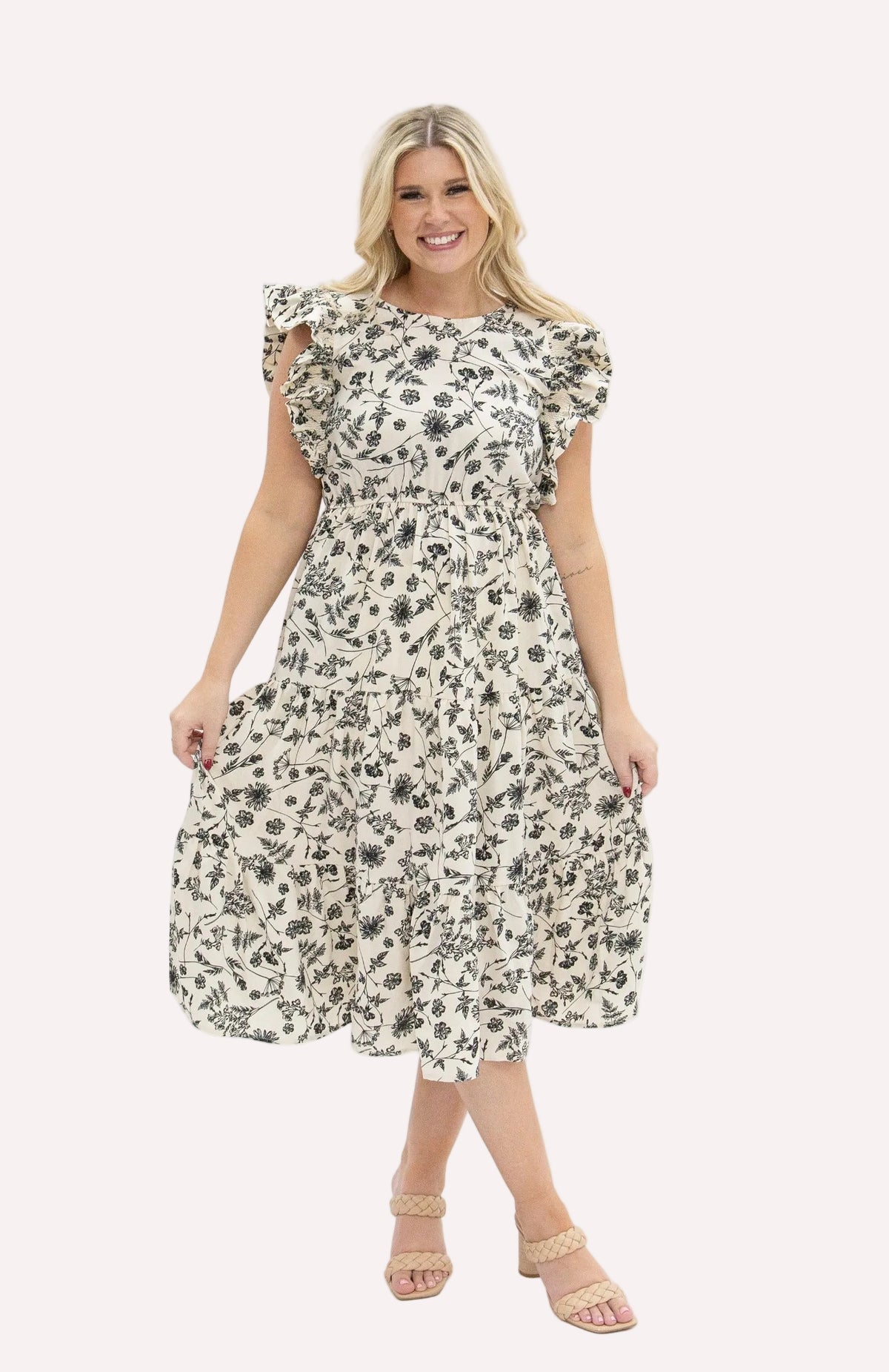Black & Ivory Floral Tiered Dress