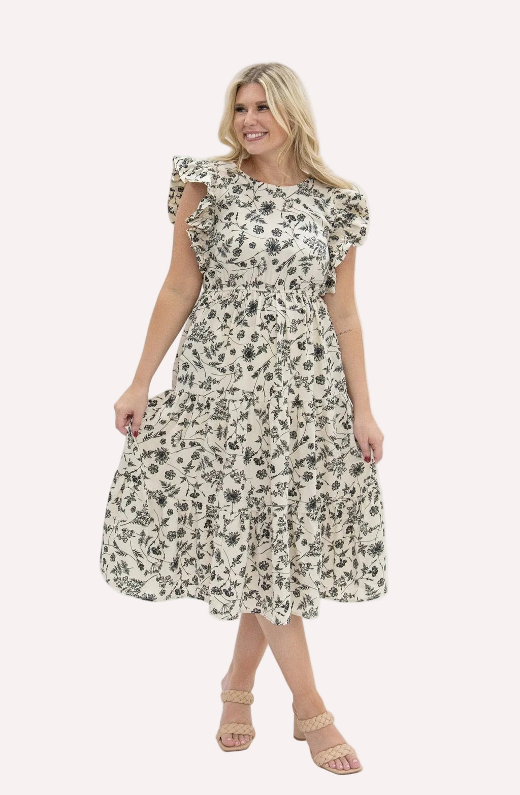 Black & Ivory Floral Tiered Dress