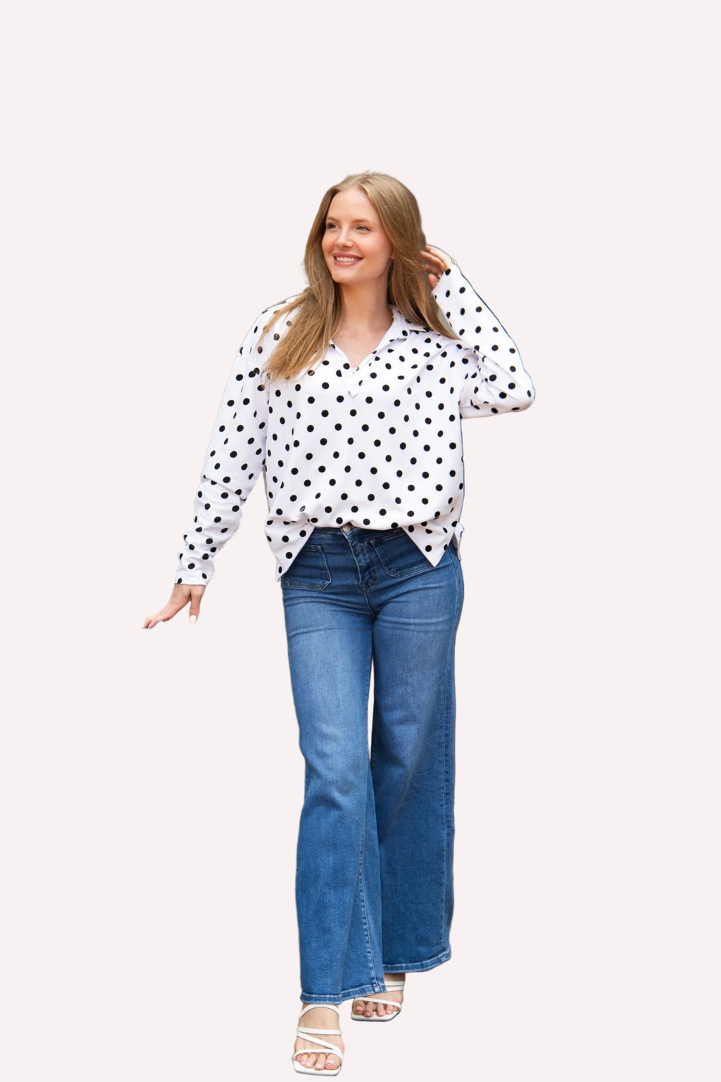V-Neck Collared Pullover, Polka Dot