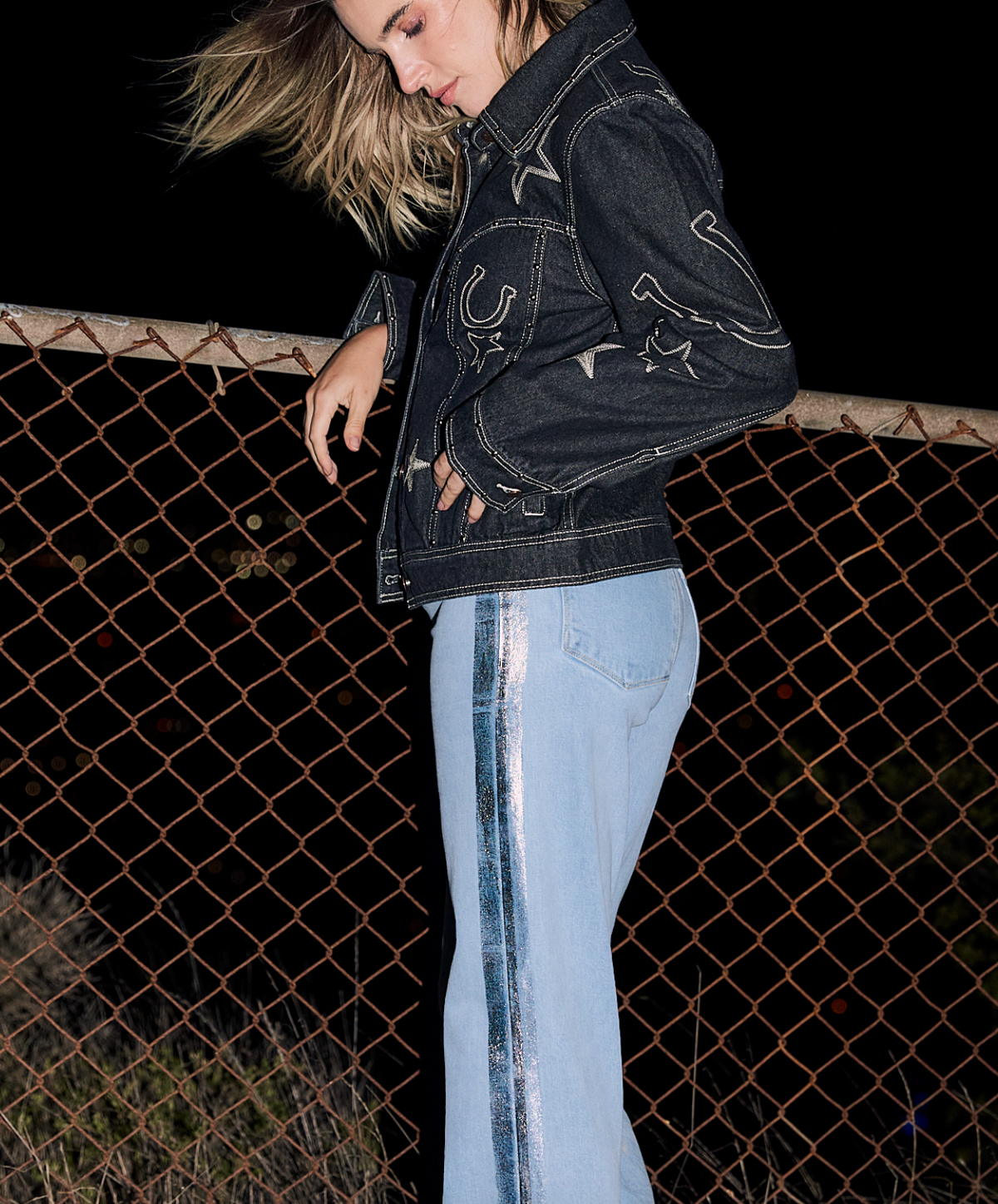 Rebel Wide Leg In Noa Wash w/ Silver Tuxedo Stripe