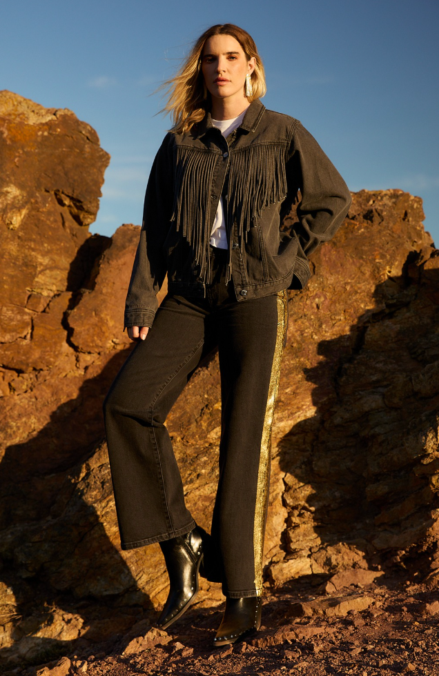 Black Denim Fringe Jacket