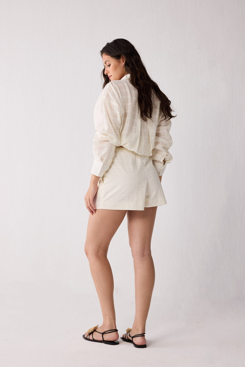 Oversized Shirt & Shorts Set in Off-White Textured Cotton